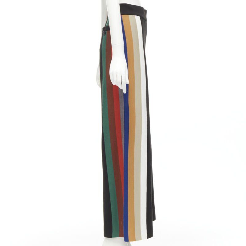 Japanese Brand AKIRA NAKA black multi stripe wide leg relaxed knitted pants US2 S Size 27" / US 4 / IT 40 - 4 Thumbnail
