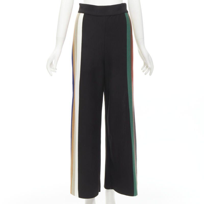 Japanese Brand AKIRA NAKA black multi stripe wide leg relaxed knitted pants US2 S Size 27" / US 4 / IT 40 - 3 Thumbnail