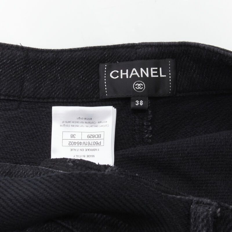 Chanel CHANEL Runway cotton black CC chain buckle belt wide leg bell bottom pants FR38 M Size 28" / US 6 / IT 42 - 9 Thumbnail