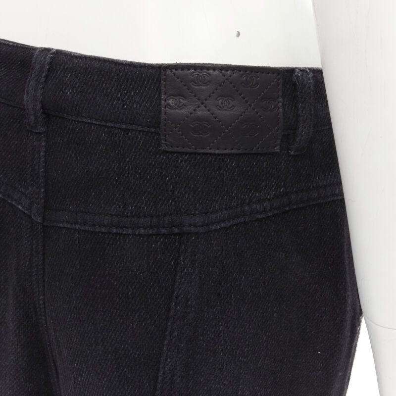 Chanel CHANEL Runway cotton black CC chain buckle belt wide leg bell bottom pants FR38 M Size 28" / US 6 / IT 42 - 7 Thumbnail