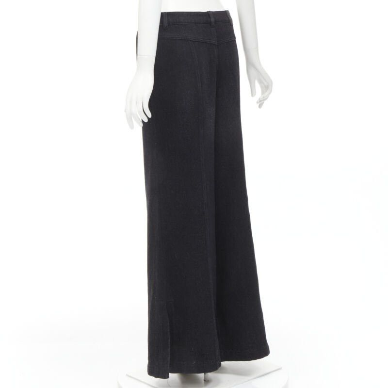 Chanel CHANEL Runway cotton black CC chain buckle belt wide leg bell bottom pants FR38 M Size 28" / US 6 / IT 42 - 6 Thumbnail