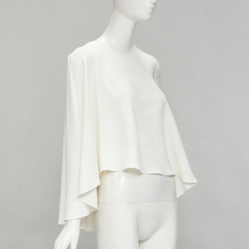 Roland Mouret ROLAND MOURET white viscose crepe draped one shoulder cascade top UK10 M Size M / US 6-8 / IT 42-44 - 3 Thumbnail