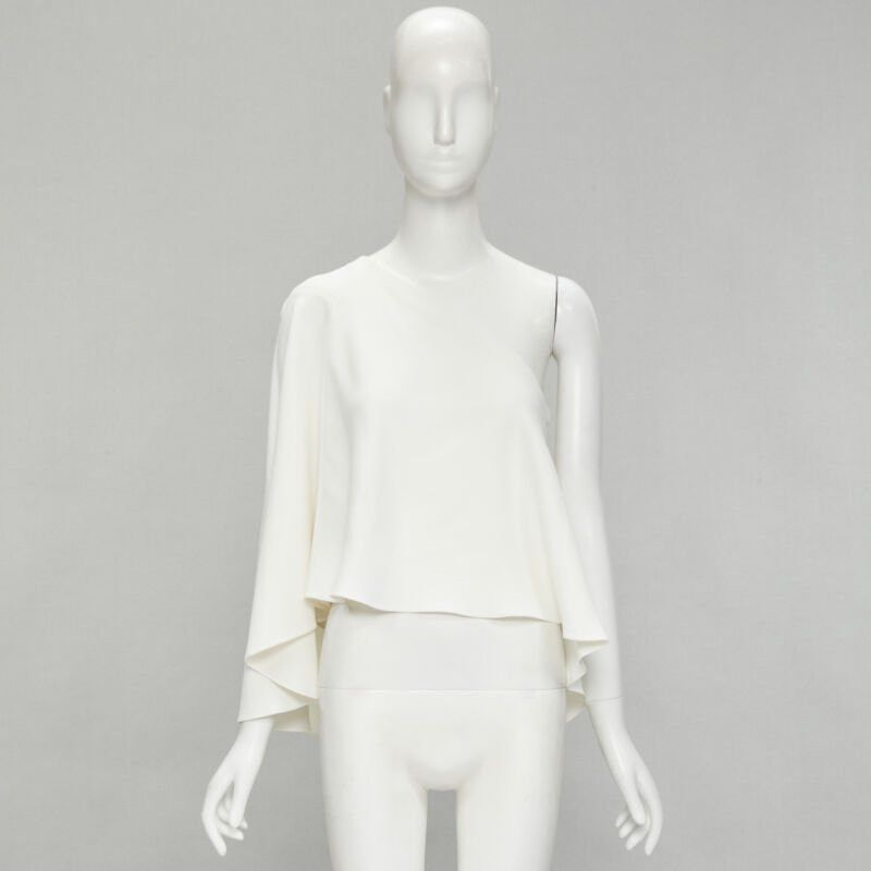 Roland Mouret ROLAND MOURET white viscose crepe draped one shoulder cascade top UK10 M Size M / US 6-8 / IT 42-44 - 10 Thumbnail