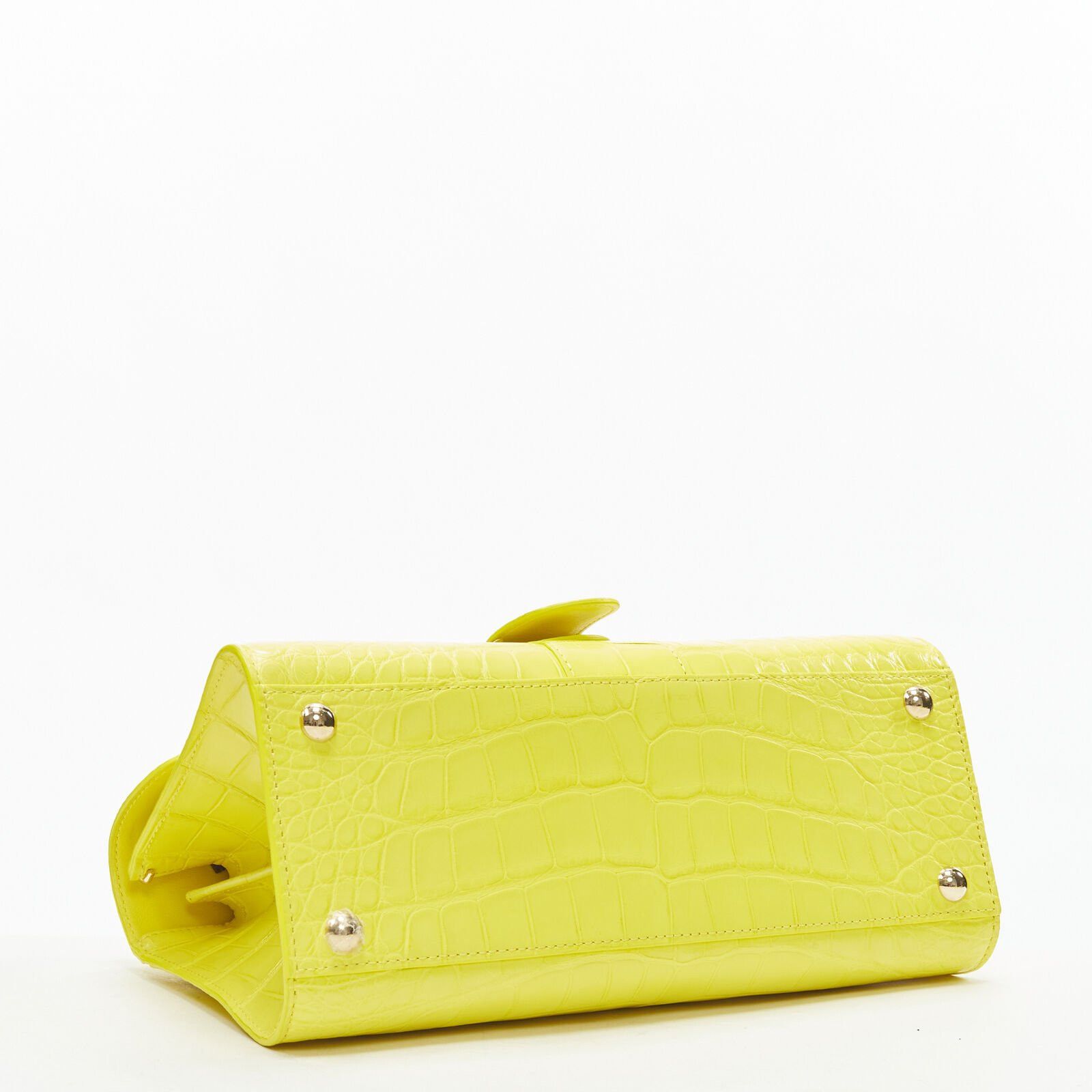 Delvaux rare DELVAUX Brilliant E/W PM Sunshine Citron yellow croc crossbody satchel bag Size ONE SIZE - 6 Thumbnail