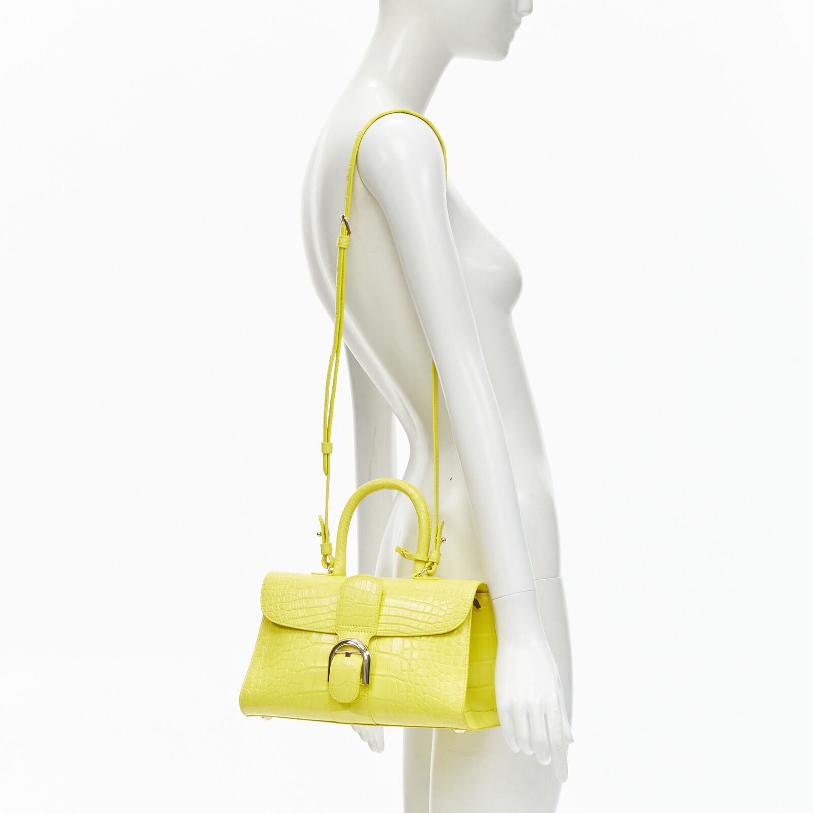 Delvaux rare DELVAUX Brilliant E/W PM Sunshine Citron yellow croc crossbody satchel bag Size ONE SIZE - 2 Thumbnail
