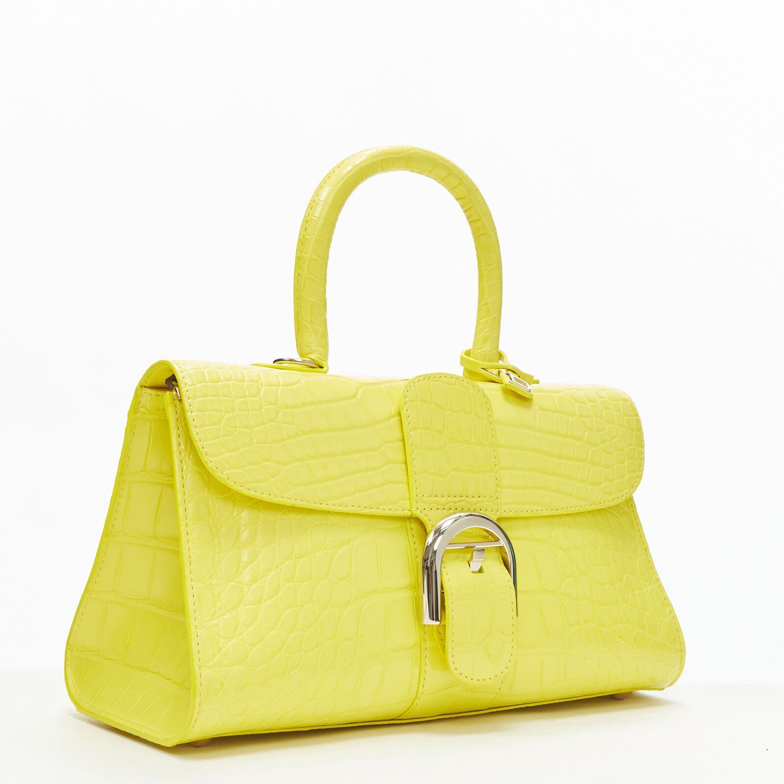 Delvaux rare DELVAUX Brilliant E/W PM Sunshine Citron yellow croc crossbody satchel bag Size ONE SIZE - 3 Thumbnail