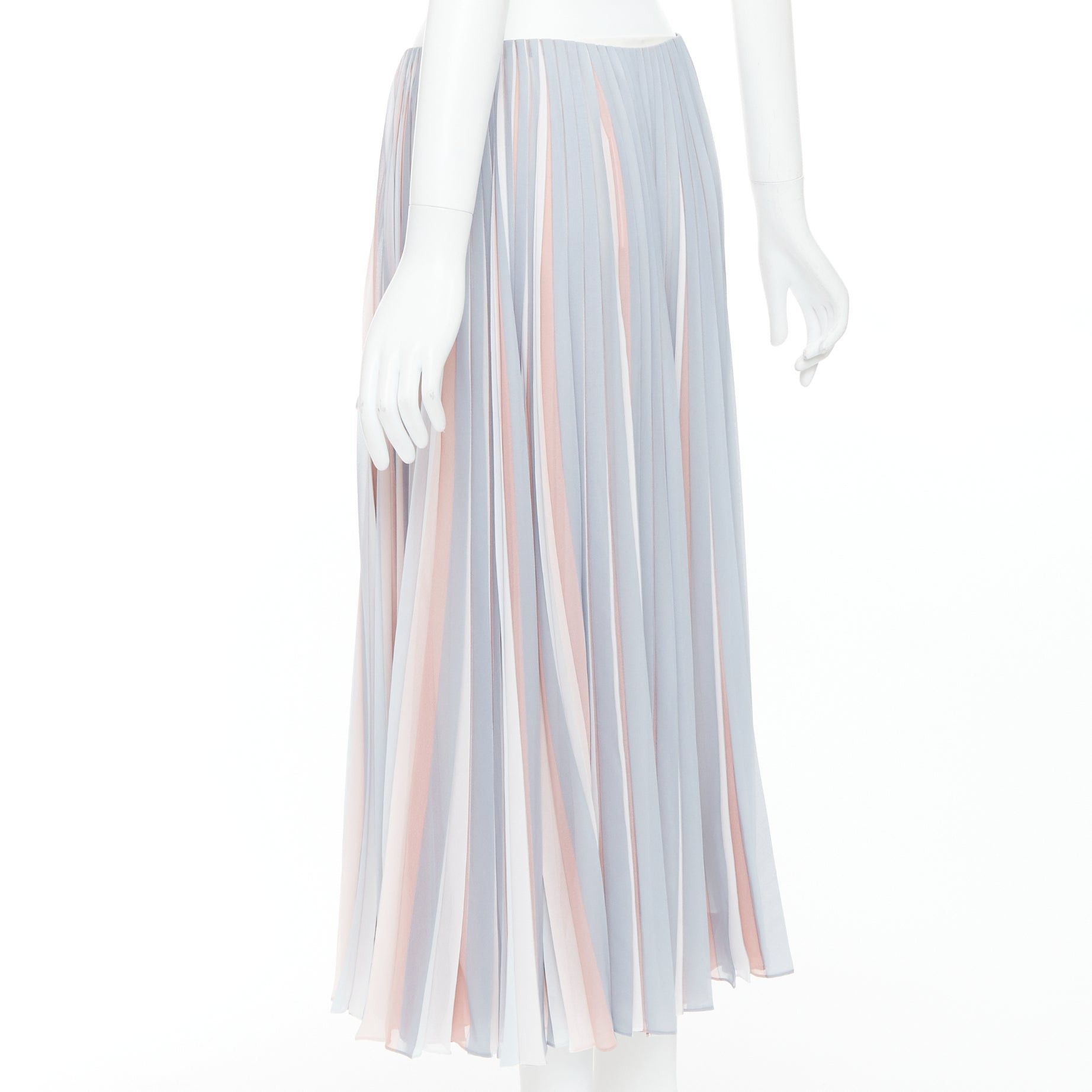 DIOR Fantaisie pink grey tricolor pleated midi skirt FR42 XL