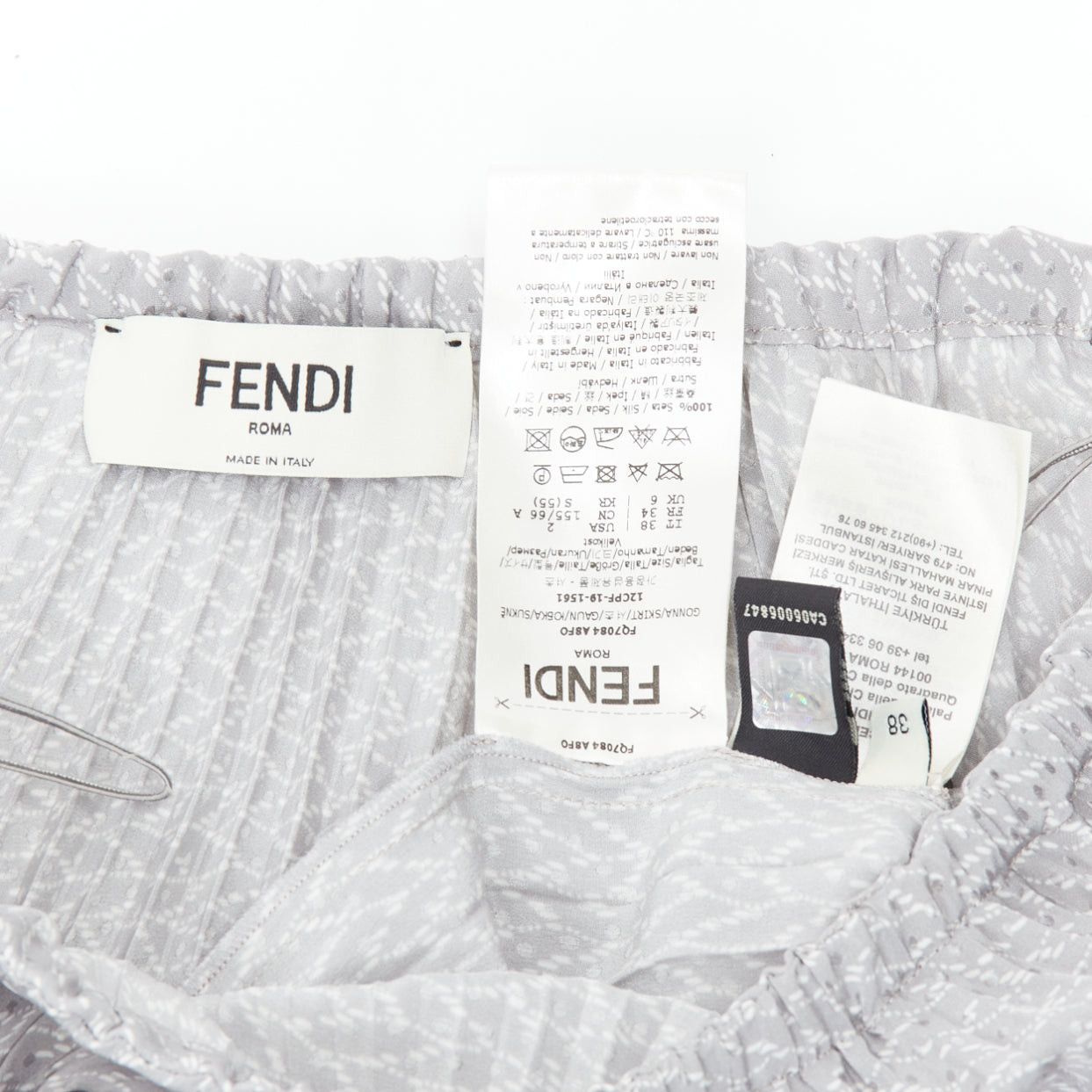 Fendi FENDI 100% silk grey pleated 3D polka dots drawstring midi skirt IT38 XS Size 26" / US 2 / IT 38 - 8 Thumbnail