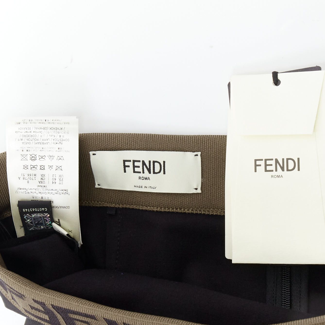 Fendi FENDI Gonna khaki FF monogram waist black lamb leather pencil skirt IT44 L Size 30" / US 8 / IT 44 - 8 Thumbnail