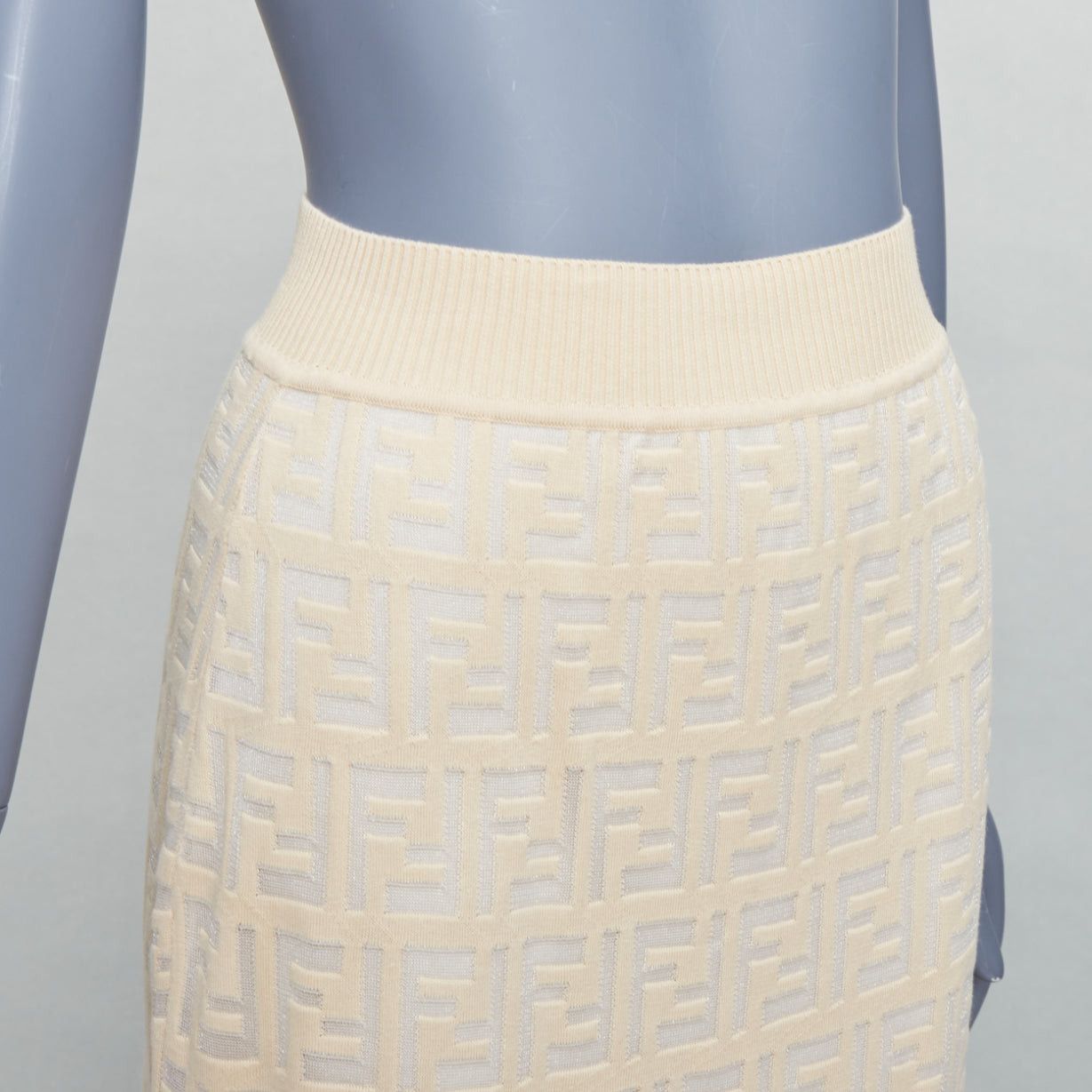Fendi FENDI cream beige cotton blend FF Zucca monogram knit pencil skirtIT IT42 M Size 28" / US 6 / IT 42 - 2 Thumbnail