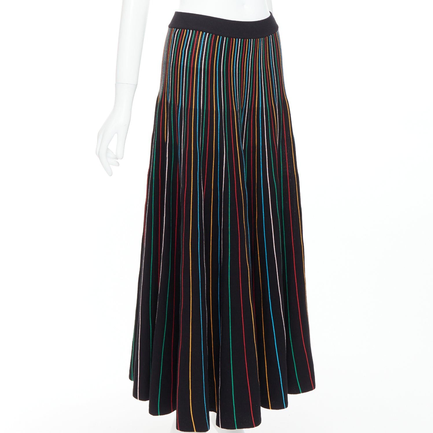 RED Valentino RED VALENTINO black rainbow stripe cotton blend knitted midi skirt S Size 27" / US 4 / IT 40 - 3 Thumbnail