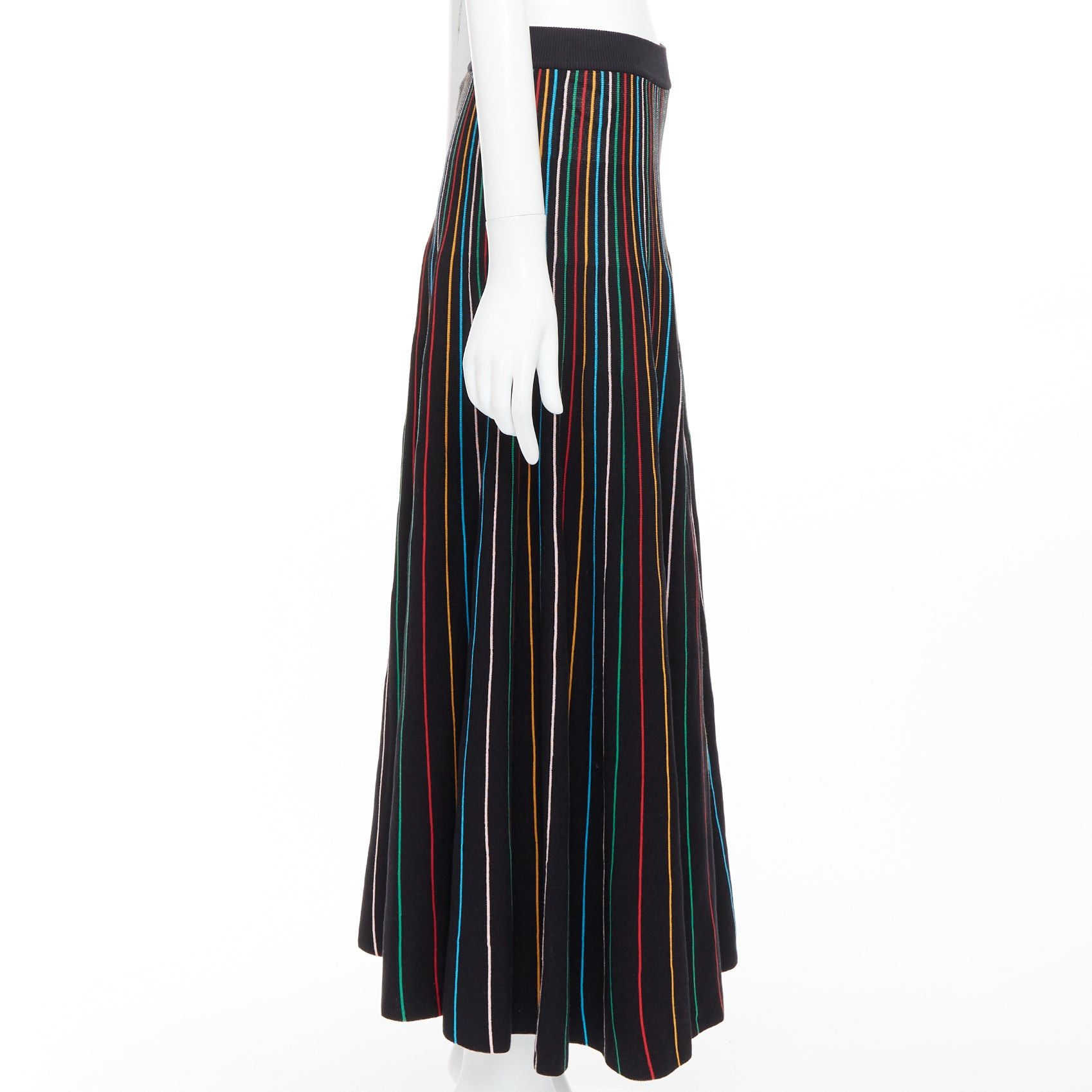 RED Valentino RED VALENTINO black rainbow stripe cotton blend knitted midi skirt S Size 27" / US 4 / IT 40 - 4 Thumbnail