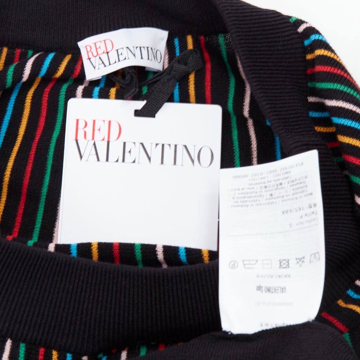 RED Valentino RED VALENTINO black rainbow stripe cotton blend knitted midi skirt S Size 27" / US 4 / IT 40 - 8 Thumbnail