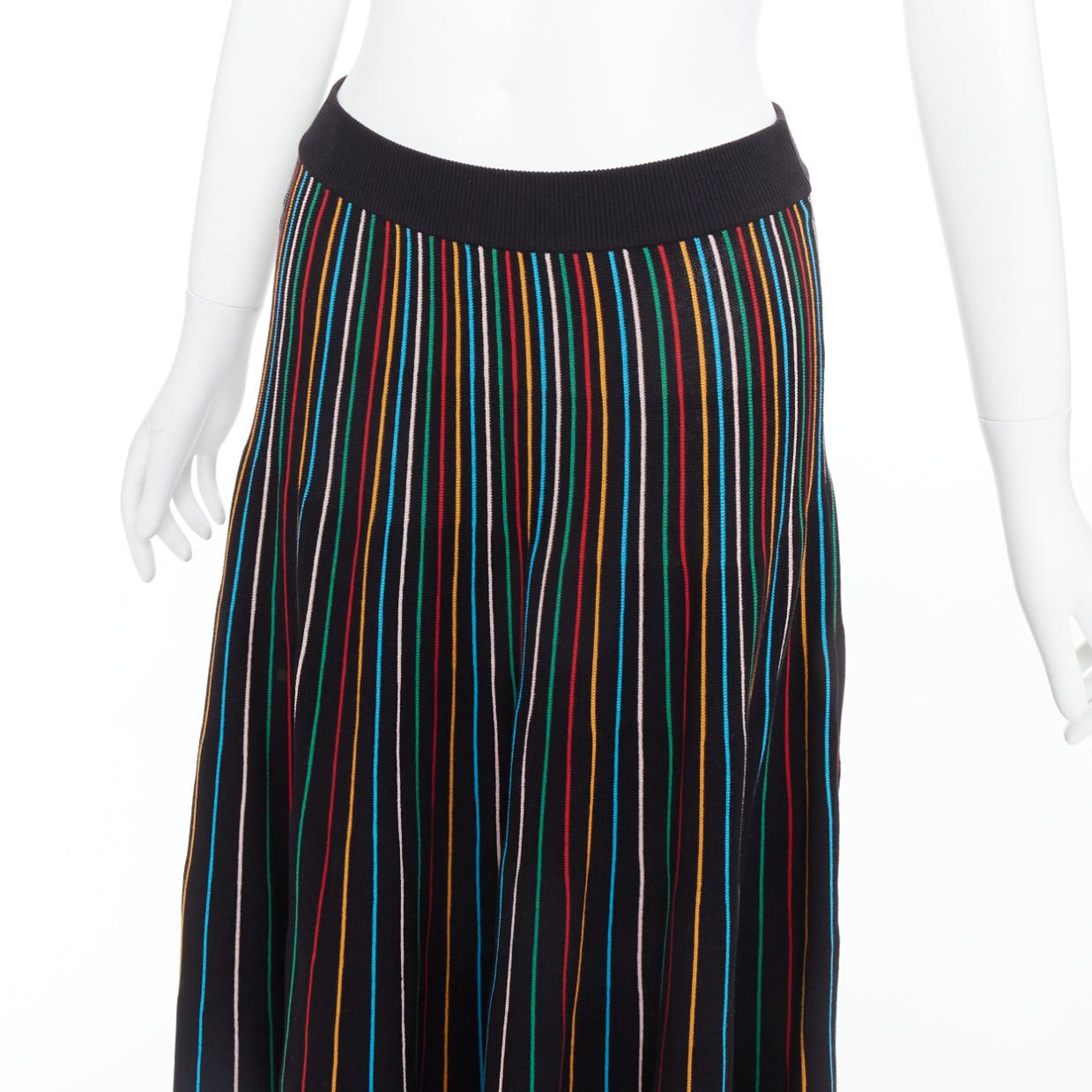 RED Valentino RED VALENTINO black rainbow stripe cotton blend knitted midi skirt S Size 27" / US 4 / IT 40 - 7 Thumbnail