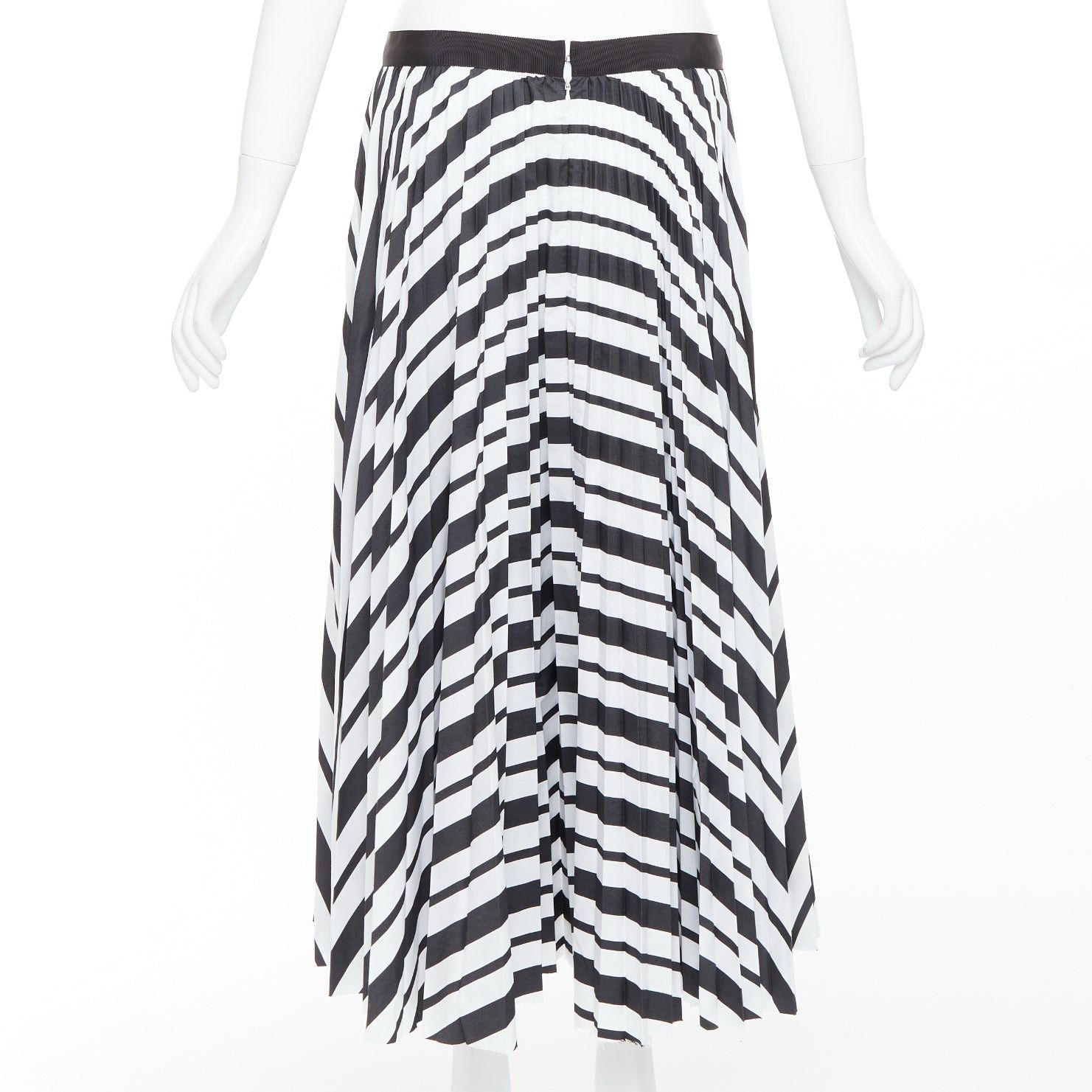 Sacai SACAI 2020 black white striped ribbon waistband pleated midi skirt JP4 XL Size 32" / US 10 / IT 46 - 5 Thumbnail