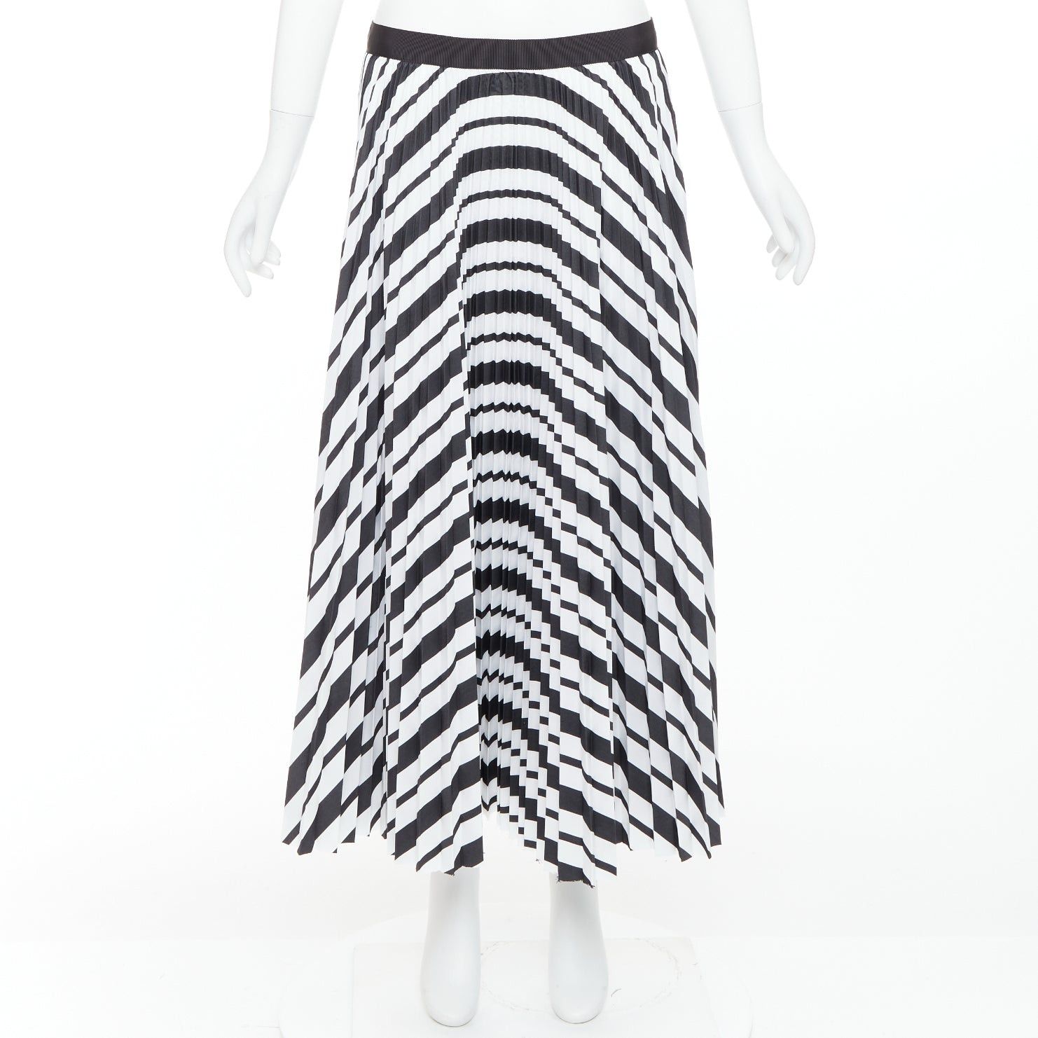 Sacai SACAI 2020 black white striped ribbon waistband pleated midi skirt JP4 XL Size 32" / US 10 / IT 46 - 9 Thumbnail
