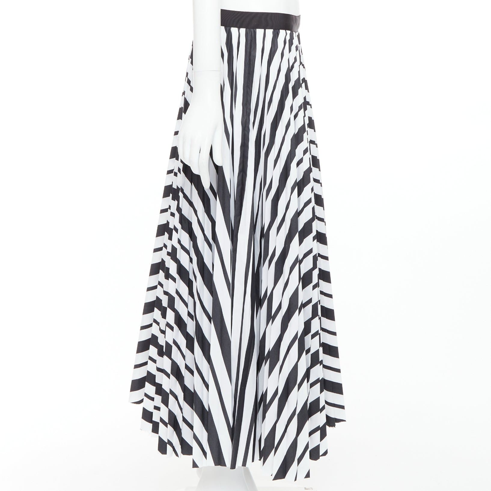 Sacai SACAI 2020 black white striped ribbon waistband pleated midi skirt JP4 XL Size 32" / US 10 / IT 46 - 4 Thumbnail