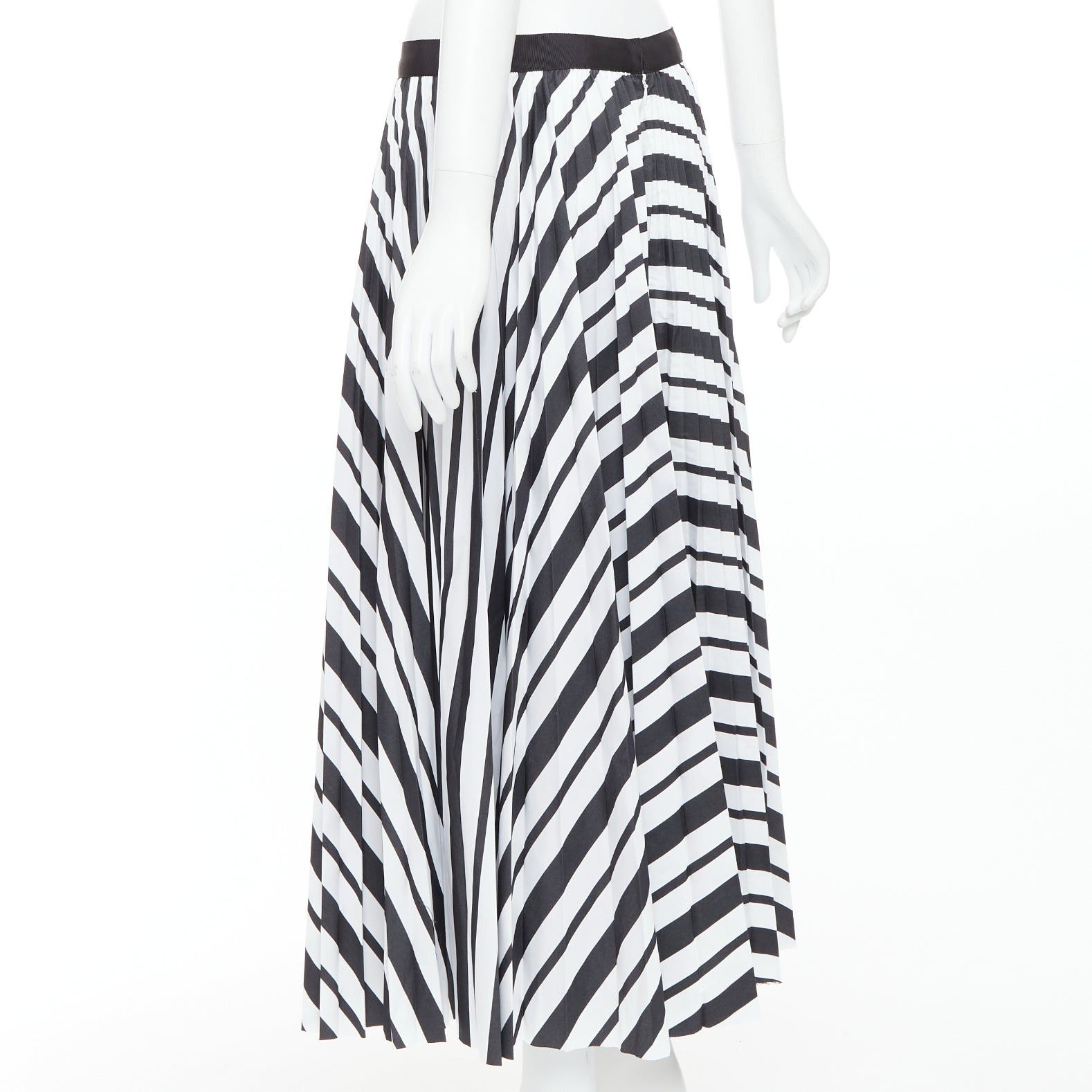 Sacai SACAI 2020 black white striped ribbon waistband pleated midi skirt JP4 XL Size 32" / US 10 / IT 46 - 6 Thumbnail