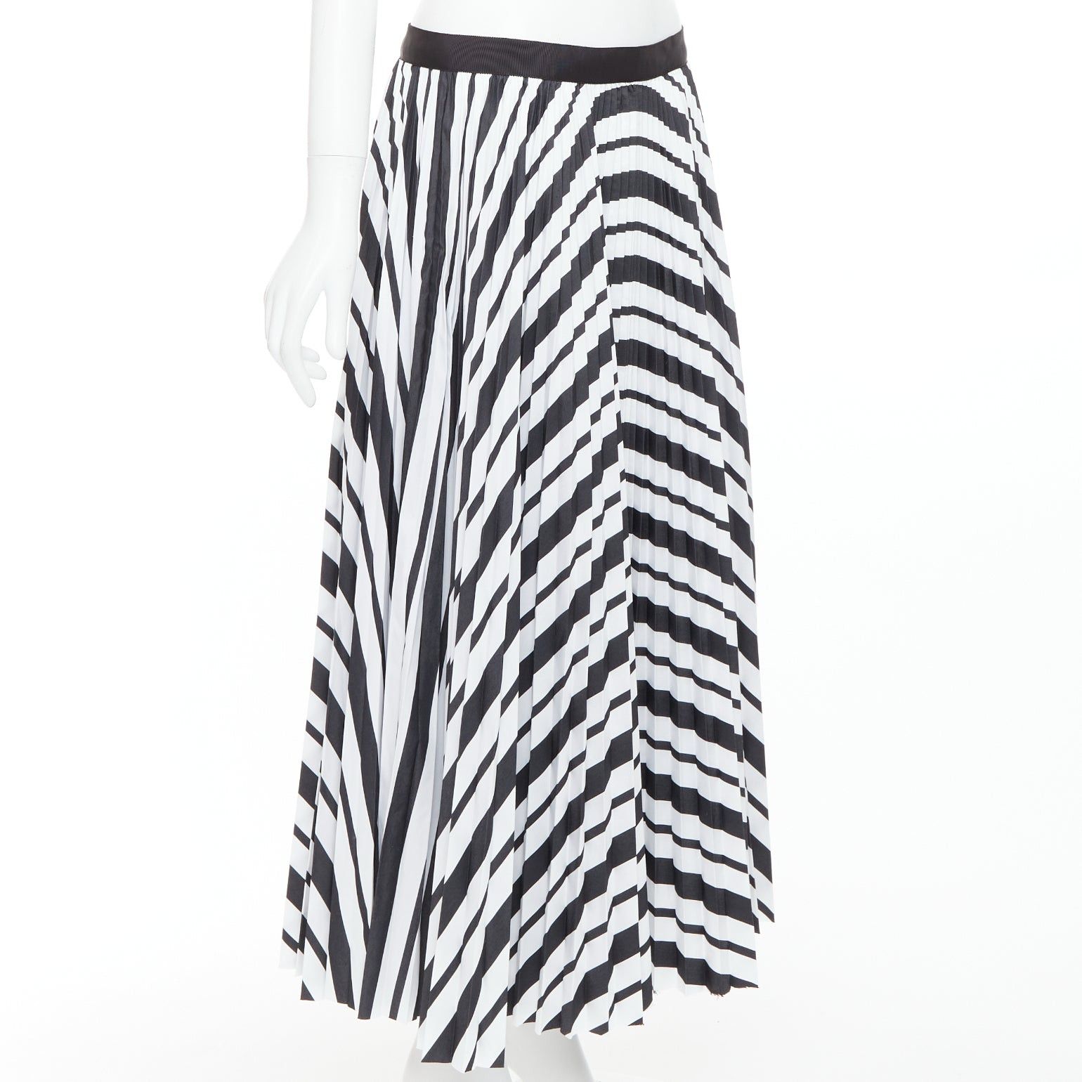 Sacai SACAI 2020 black white striped ribbon waistband pleated midi skirt JP4 XL Size 32" / US 10 / IT 46 - 3 Thumbnail