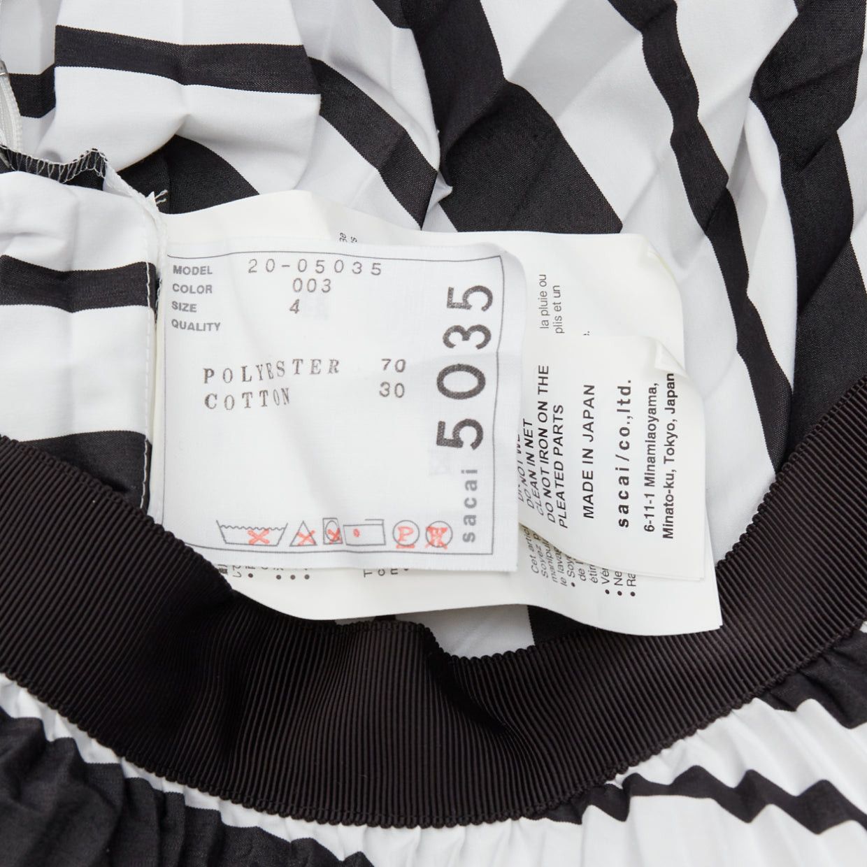Sacai SACAI 2020 black white striped ribbon waistband pleated midi skirt JP4 XL Size 32" / US 10 / IT 46 - 8 Thumbnail