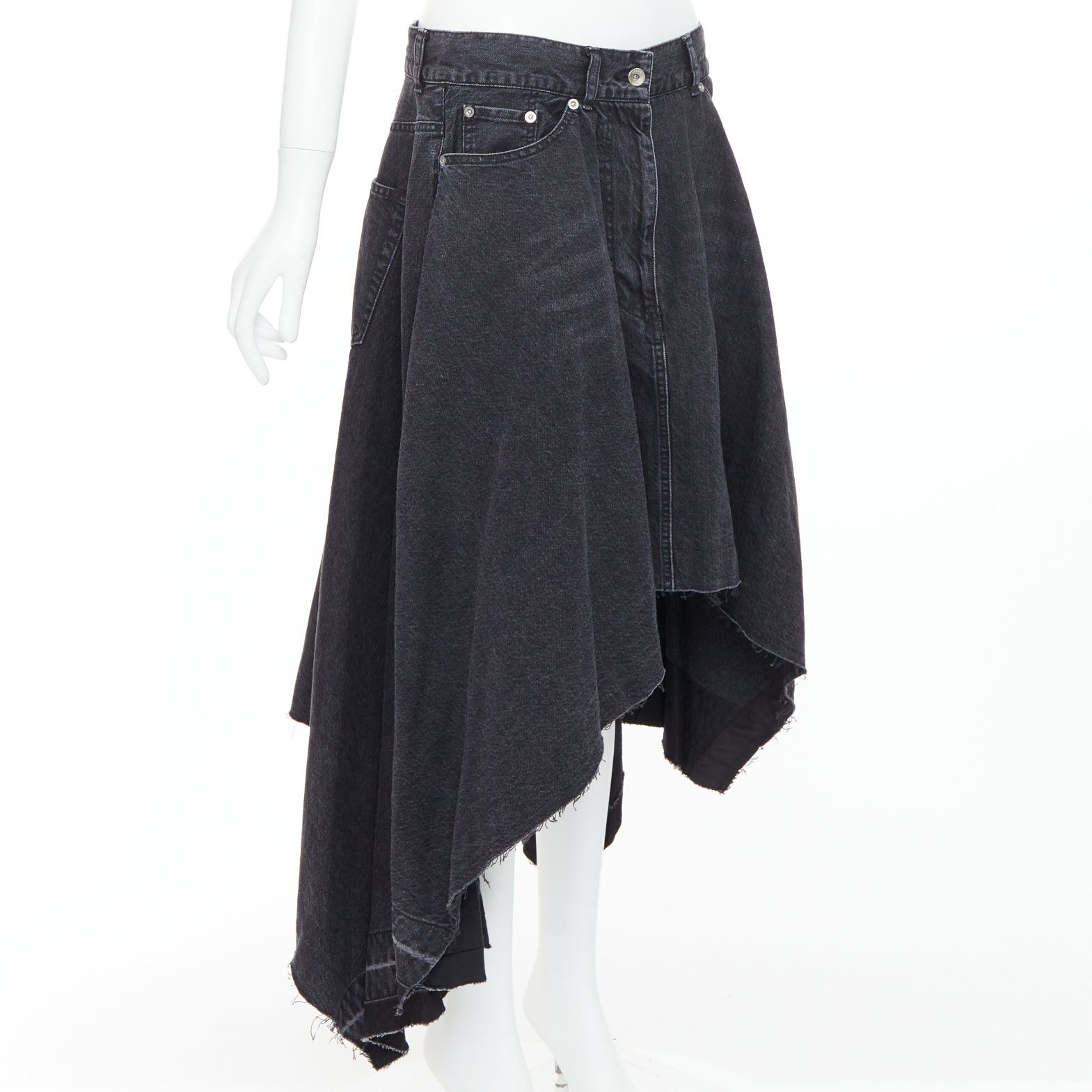 Sacai SACAI 2021 grey washed cotton denim asymmetric hi low hem skirt JP4 XL Size 32" / US 10 / IT 46 - 3 Thumbnail