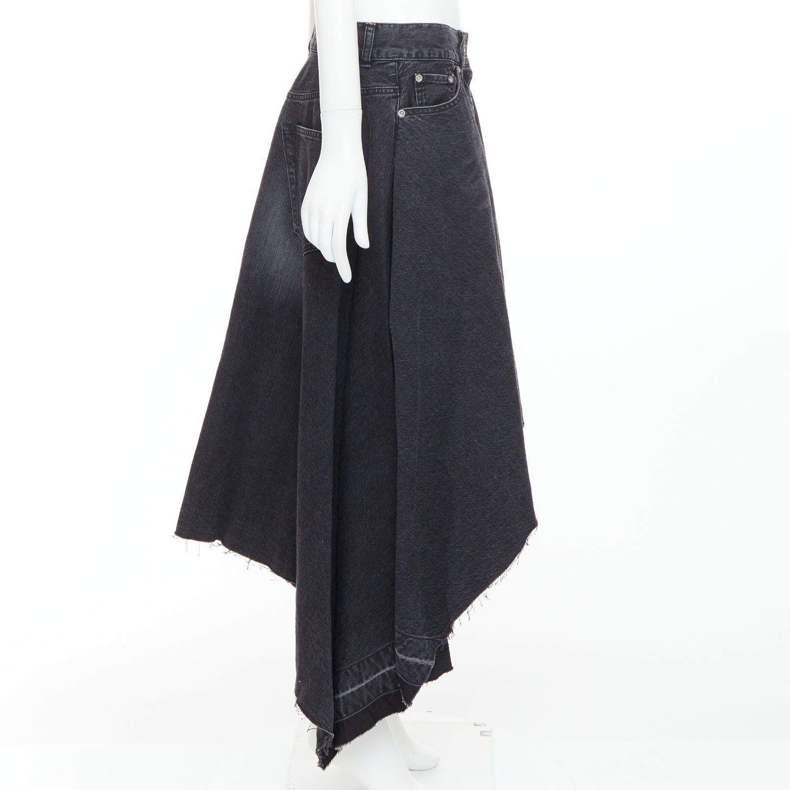 Sacai SACAI 2021 grey washed cotton denim asymmetric hi low hem skirt JP4 XL Size 32" / US 10 / IT 46 - 4 Thumbnail