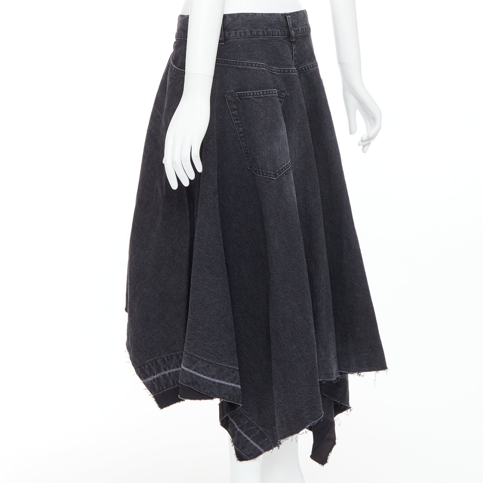 Sacai SACAI 2021 grey washed cotton denim asymmetric hi low hem skirt JP4 XL Size 32" / US 10 / IT 46 - 6 Thumbnail
