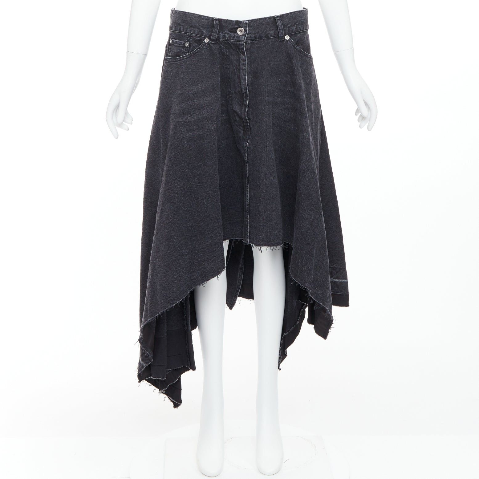 Sacai SACAI 2021 grey washed cotton denim asymmetric hi low hem skirt JP4 XL Size 32" / US 10 / IT 46 - 9 Thumbnail