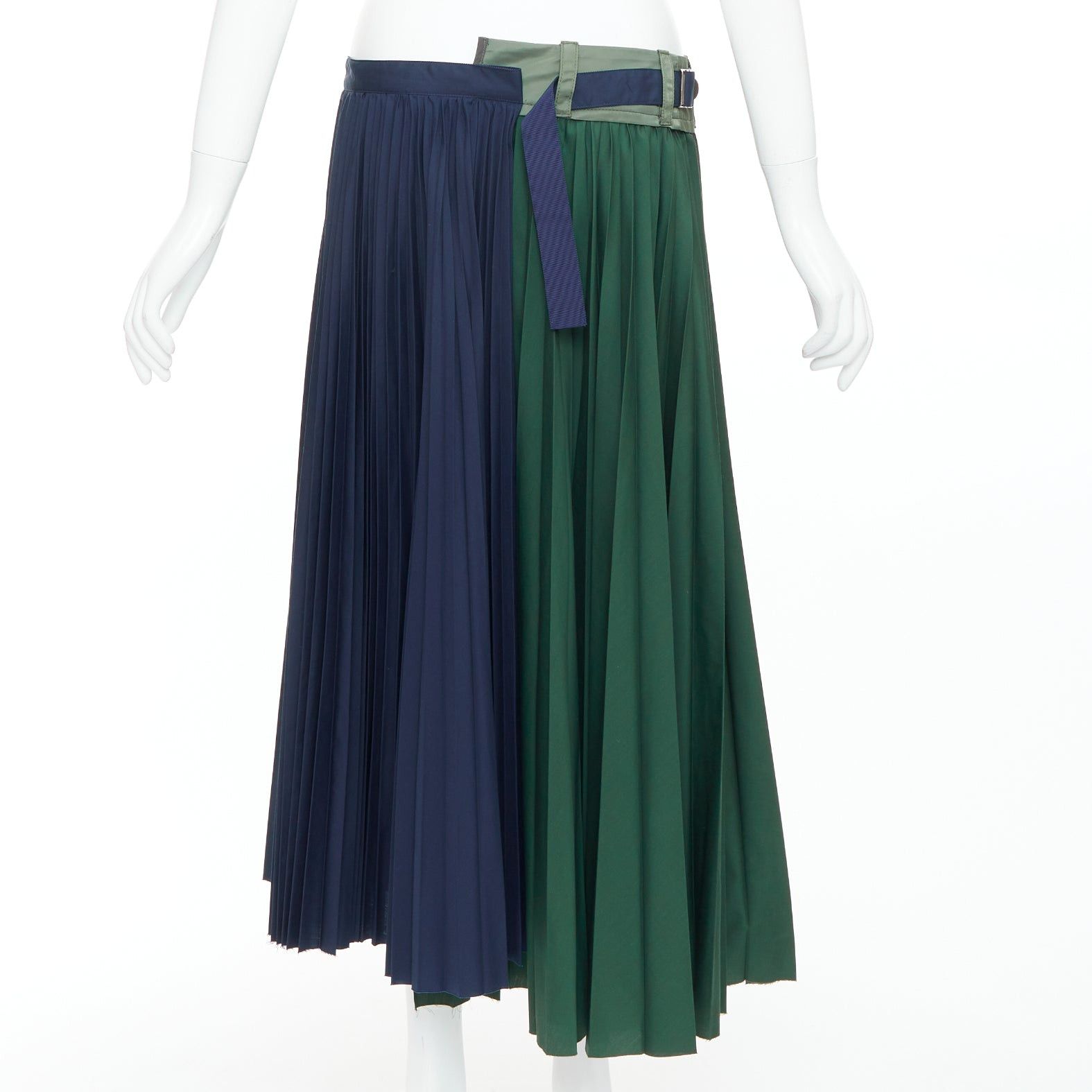 Sacai SACAI 2020 green navy nylon trim deconstructed pleated skirt JP3 L Size 32" / US 10 / IT 46 - 5 Thumbnail