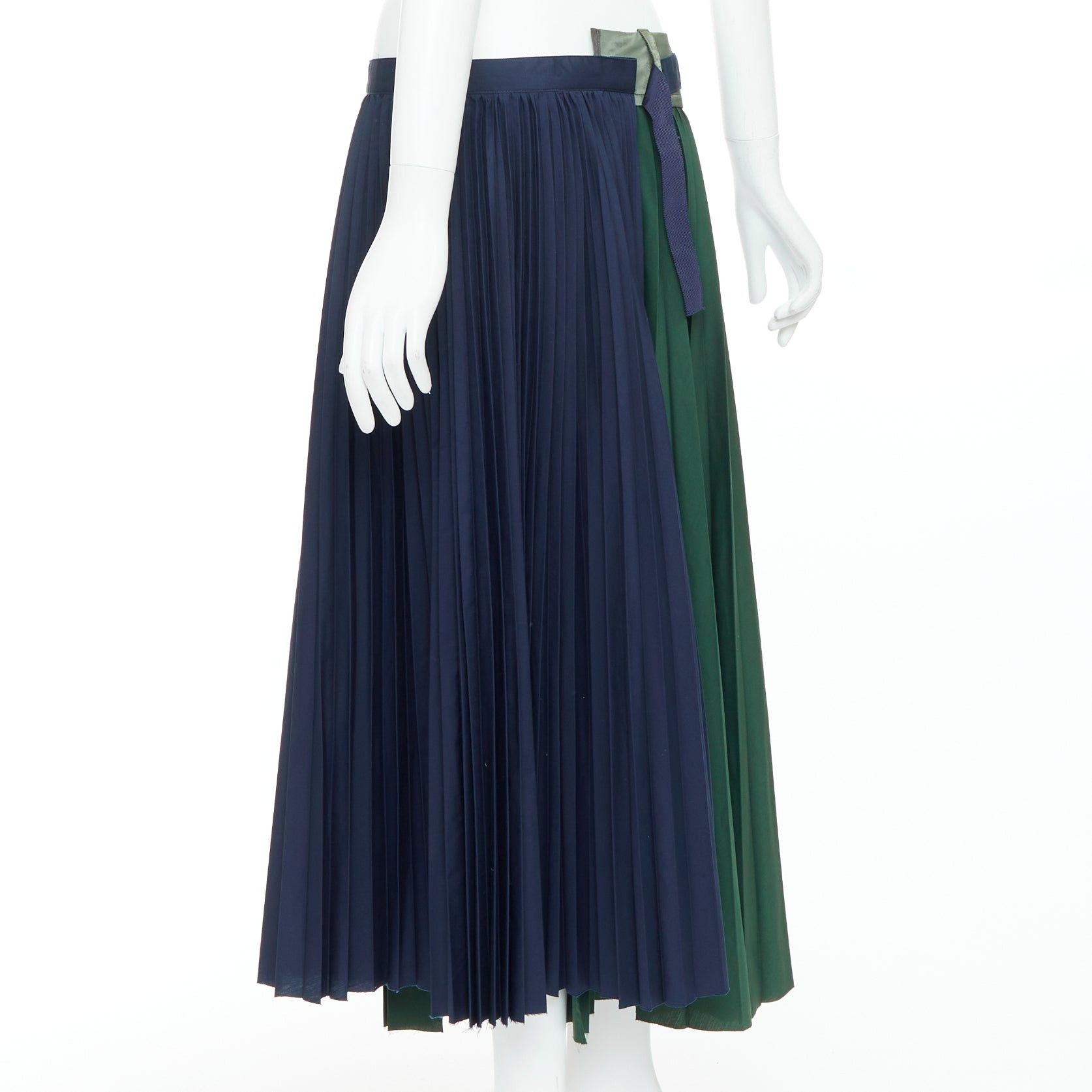 Sacai SACAI 2020 green navy nylon trim deconstructed pleated skirt JP3 L Size 32" / US 10 / IT 46 - 6 Thumbnail