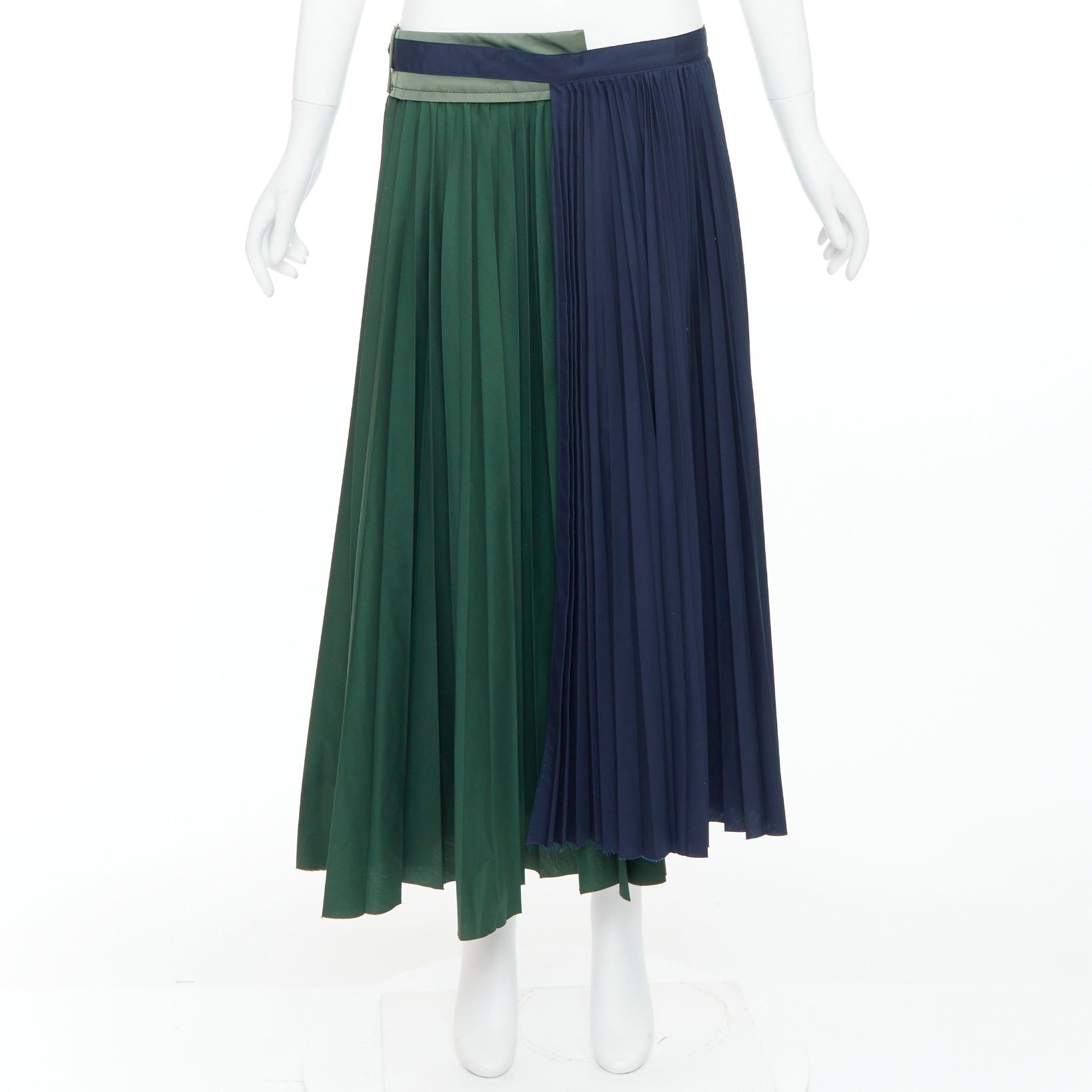 Sacai SACAI 2020 green navy nylon trim deconstructed pleated skirt JP3 L Size 32" / US 10 / IT 46 - 9 Thumbnail