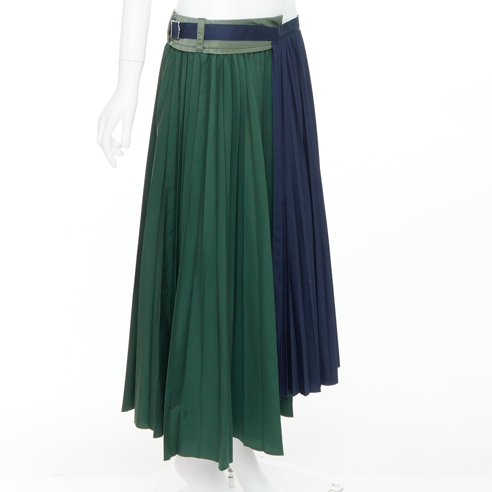 Sacai SACAI 2020 green navy nylon trim deconstructed pleated skirt JP3 L Size 32" / US 10 / IT 46 - 3 Thumbnail