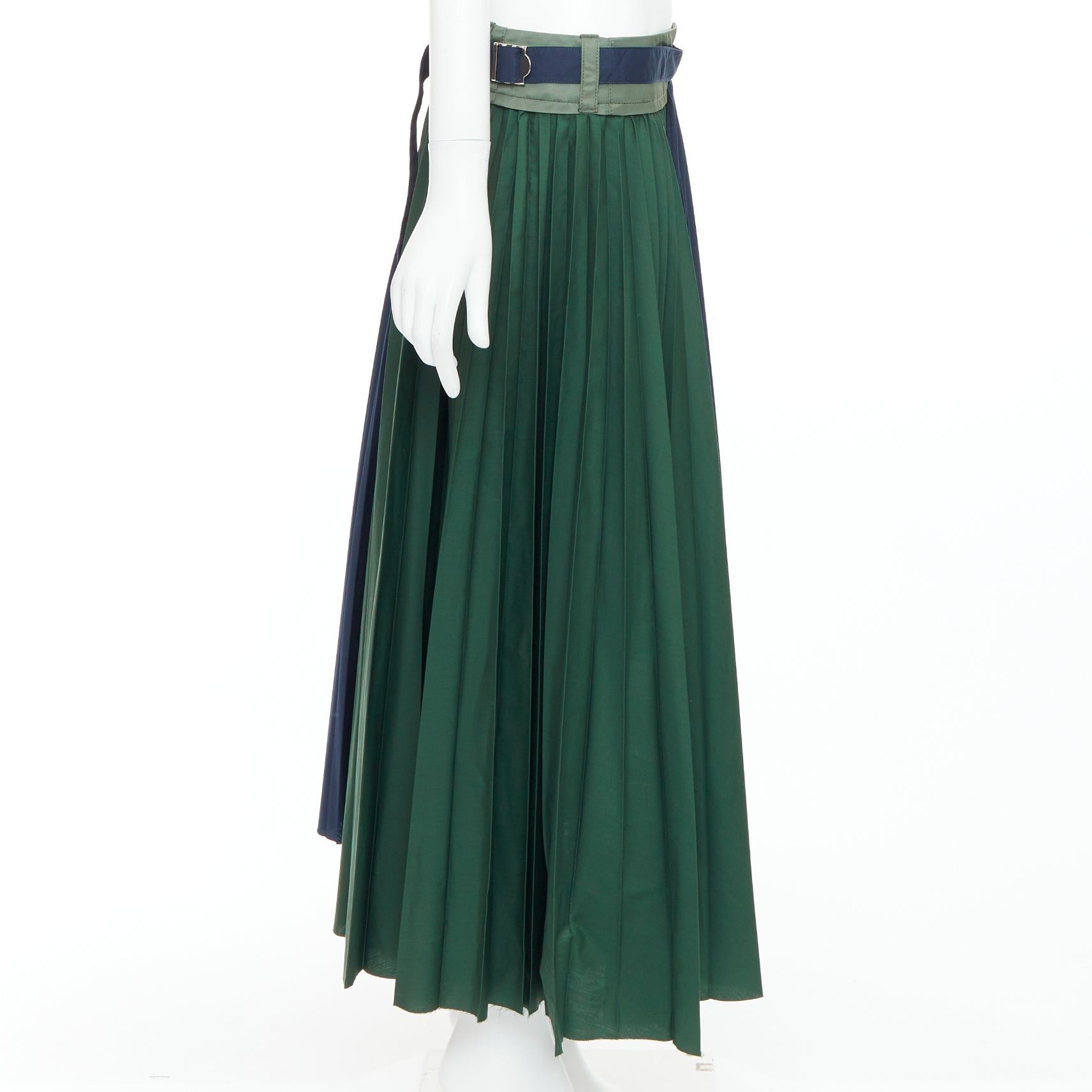 Sacai SACAI 2020 green navy nylon trim deconstructed pleated skirt JP3 L Size 32" / US 10 / IT 46 - 4 Thumbnail