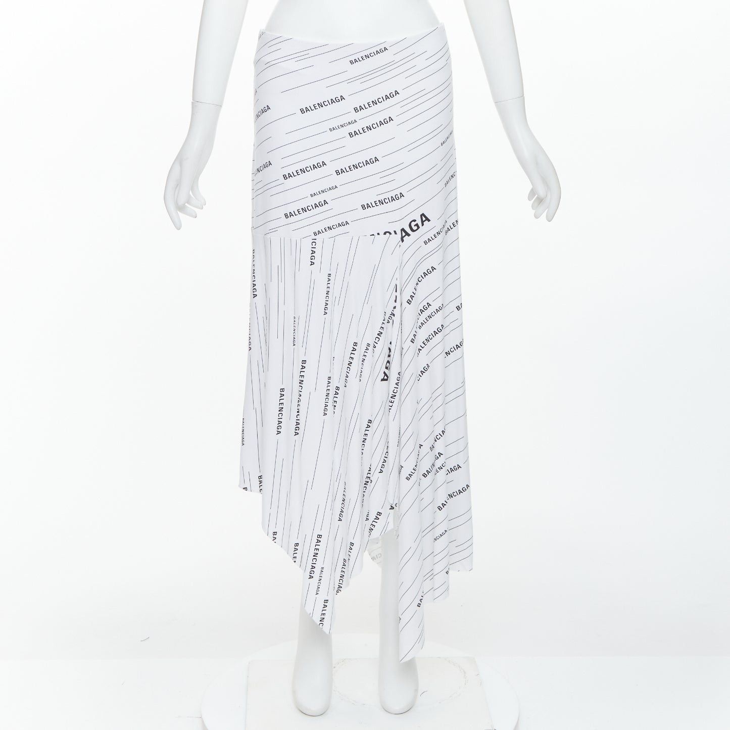 Balenciaga BALENCIAGA Demna 2018 white black logo print asymmetric midi skirt FR38 M Size 28" / US 6 / IT 42 - 8 Thumbnail