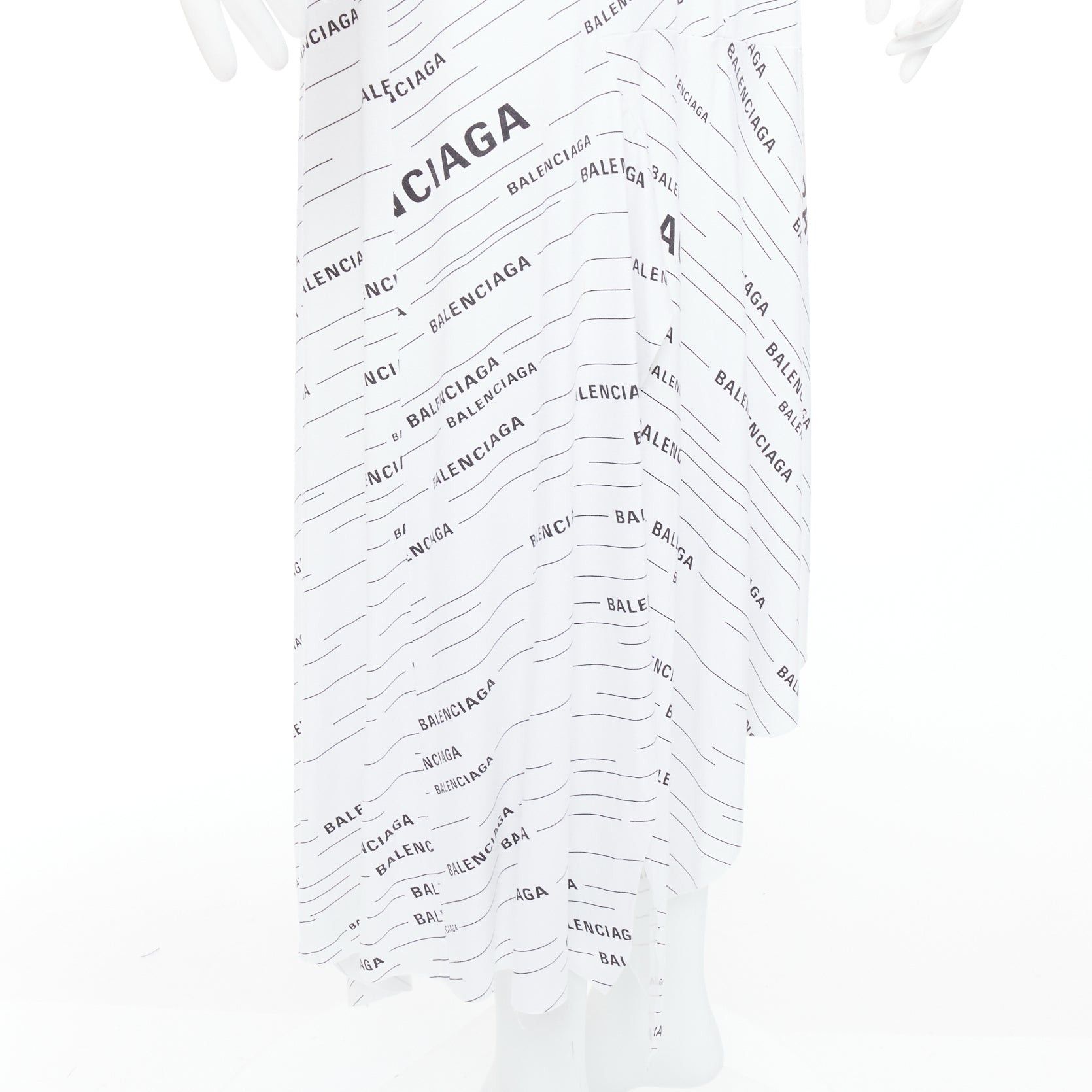Balenciaga BALENCIAGA Demna 2018 white black logo print asymmetric midi skirt FR38 M Size 28" / US 6 / IT 42 - 2 Thumbnail