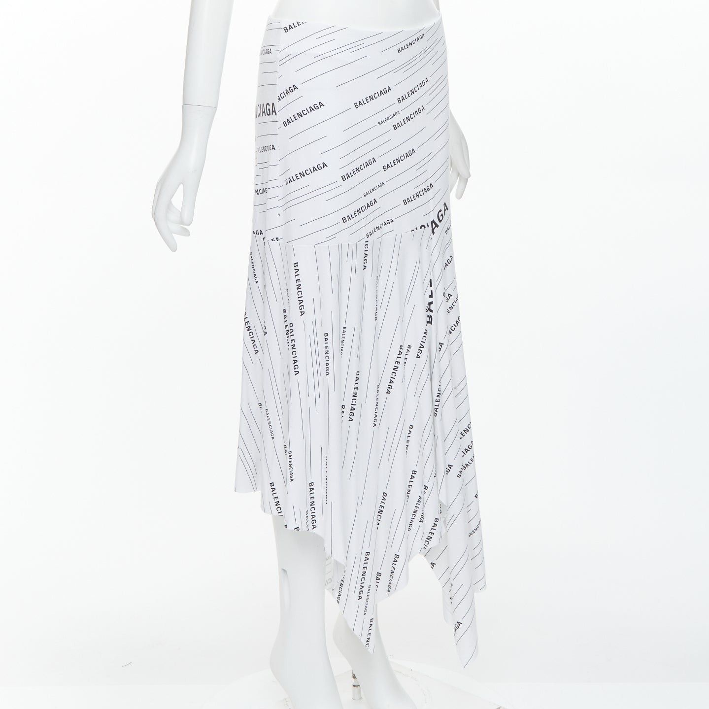 Balenciaga BALENCIAGA Demna 2018 white black logo print asymmetric midi skirt FR38 M Size 28" / US 6 / IT 42 - 3 Thumbnail