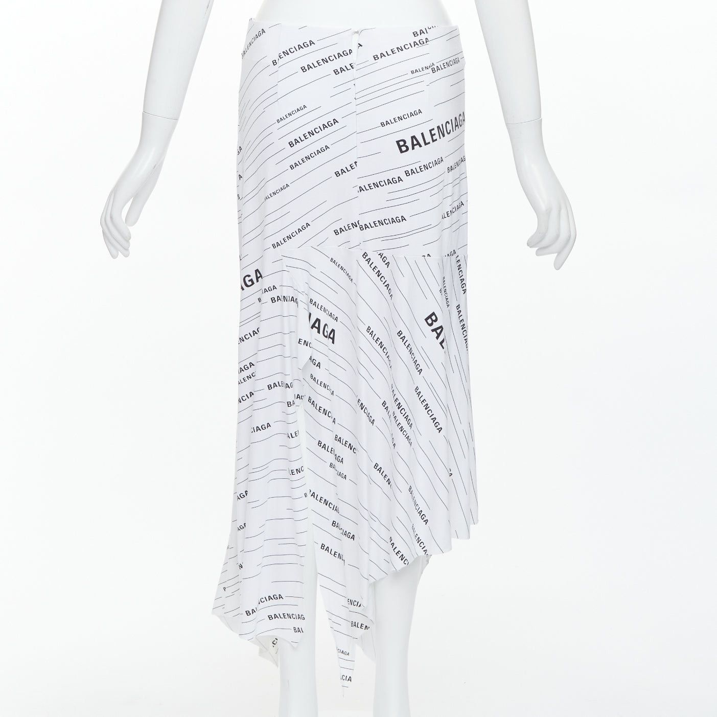 Balenciaga BALENCIAGA Demna 2018 white black logo print asymmetric midi skirt FR38 M Size 28" / US 6 / IT 42 - 5 Thumbnail