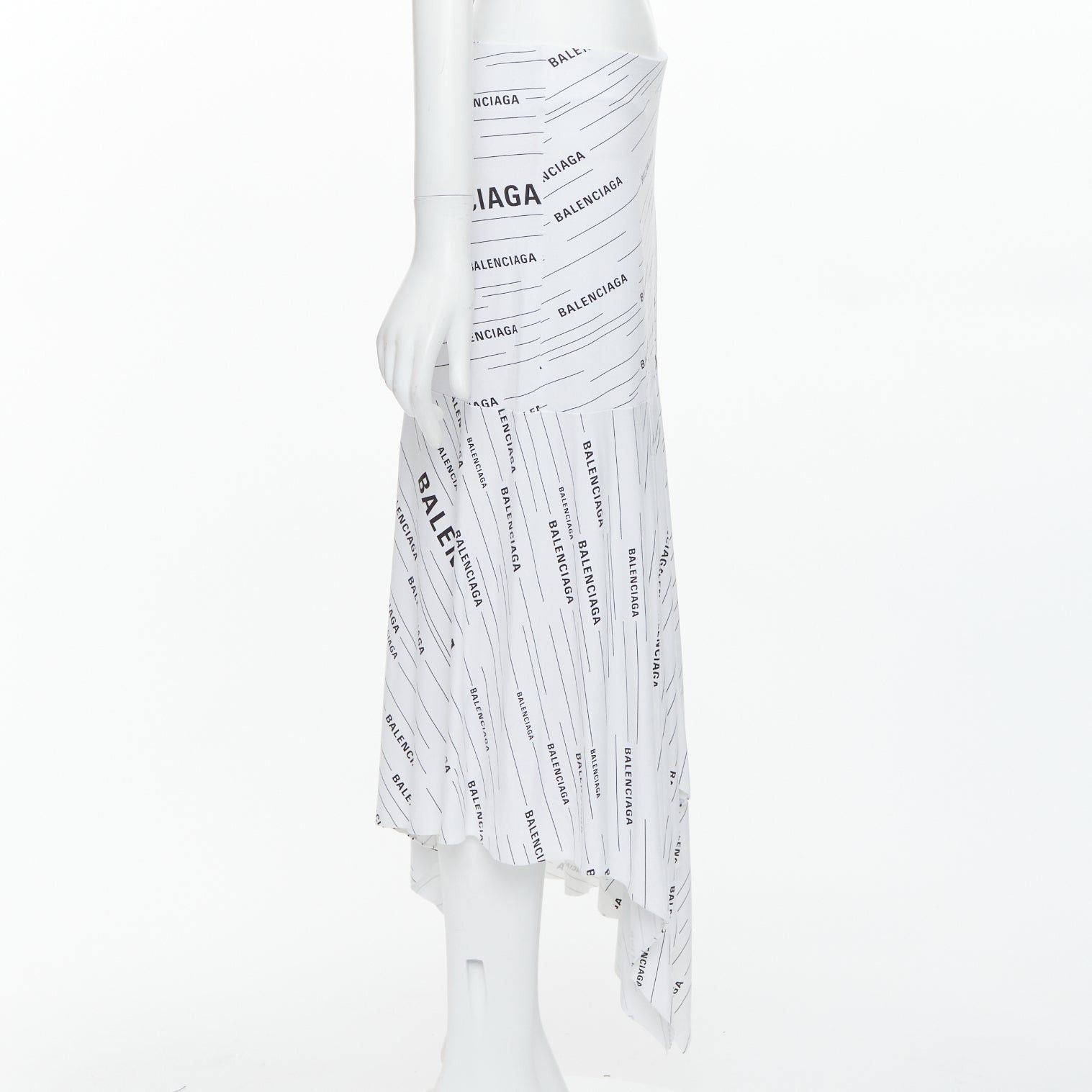 Balenciaga BALENCIAGA Demna 2018 white black logo print asymmetric midi skirt FR38 M Size 28" / US 6 / IT 42 - 4 Thumbnail