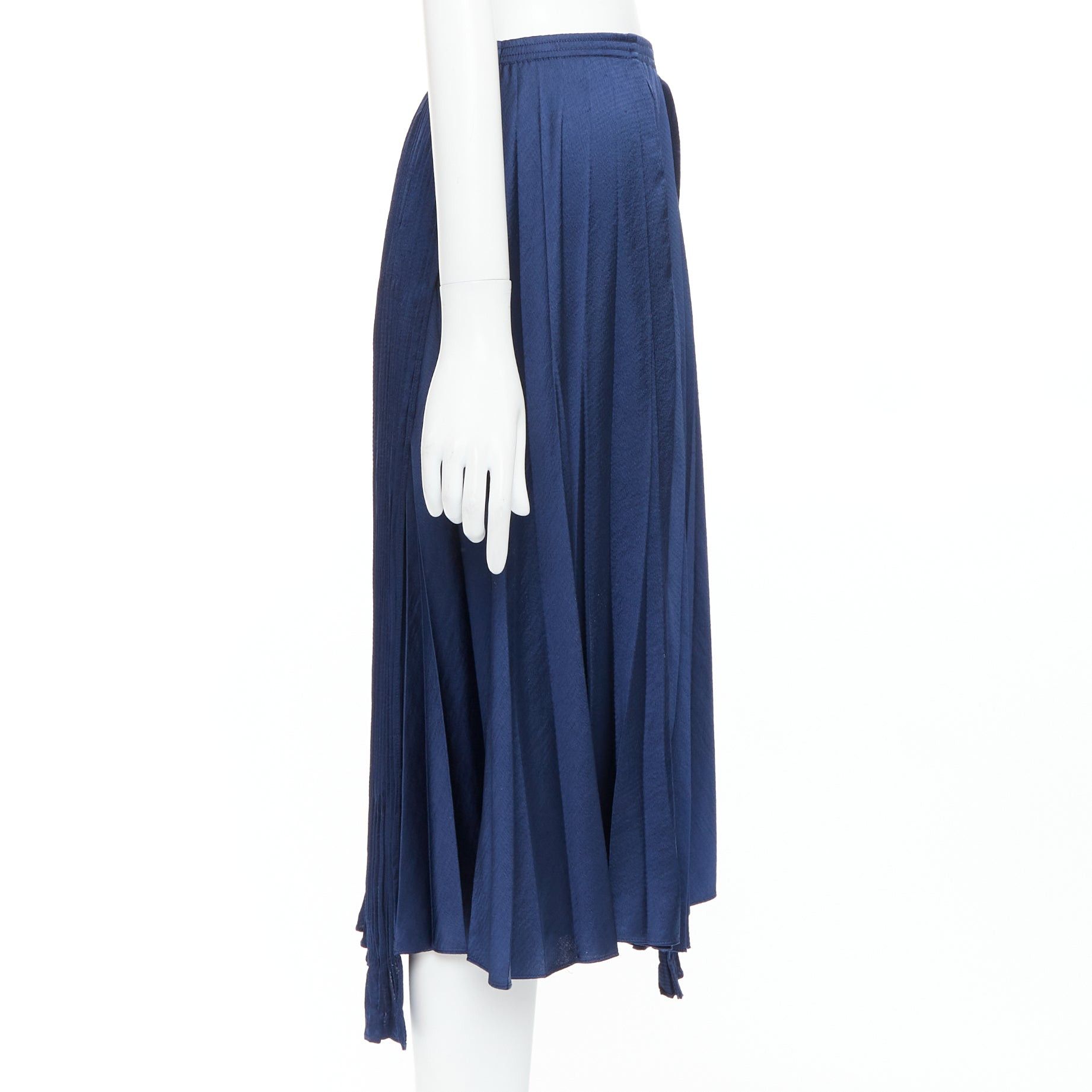Vince VINCE navy multi plisse elastic waist asymmetric hem midi skirt S Size 27" / US 4 / IT 40 - 4 Thumbnail