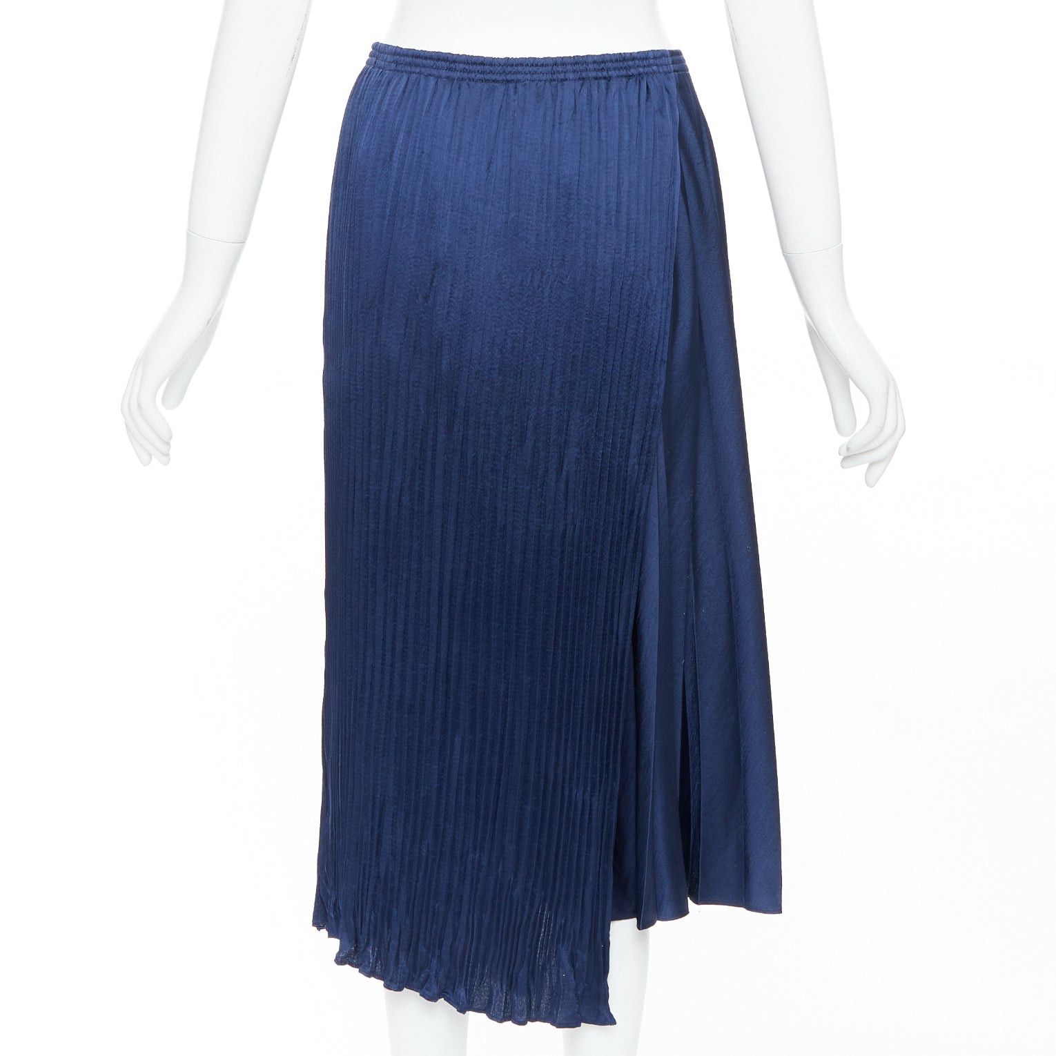 Vince VINCE navy multi plisse elastic waist asymmetric hem midi skirt S Size 27" / US 4 / IT 40 - 5 Thumbnail