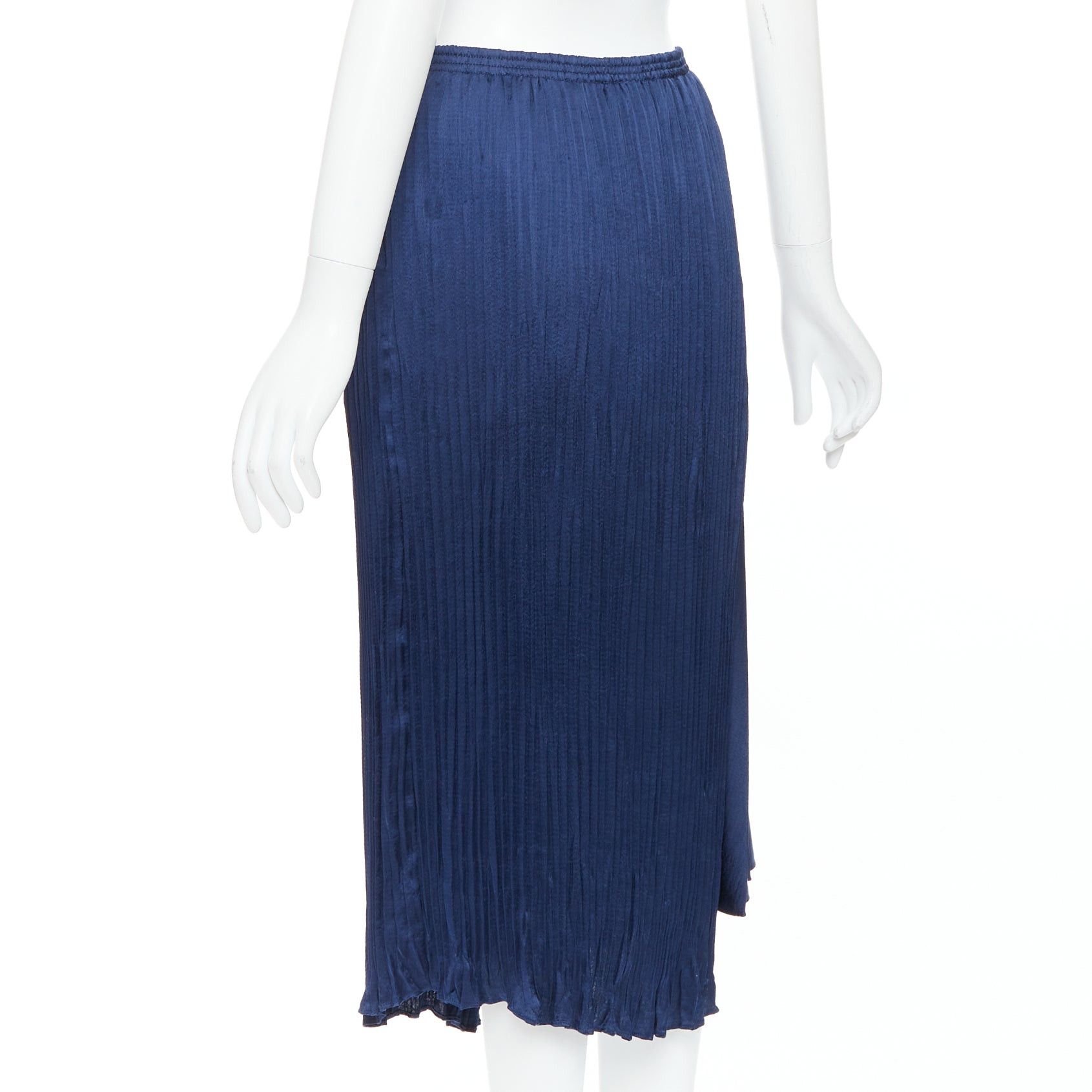 Vince VINCE navy multi plisse elastic waist asymmetric hem midi skirt S Size 27" / US 4 / IT 40 - 6 Thumbnail