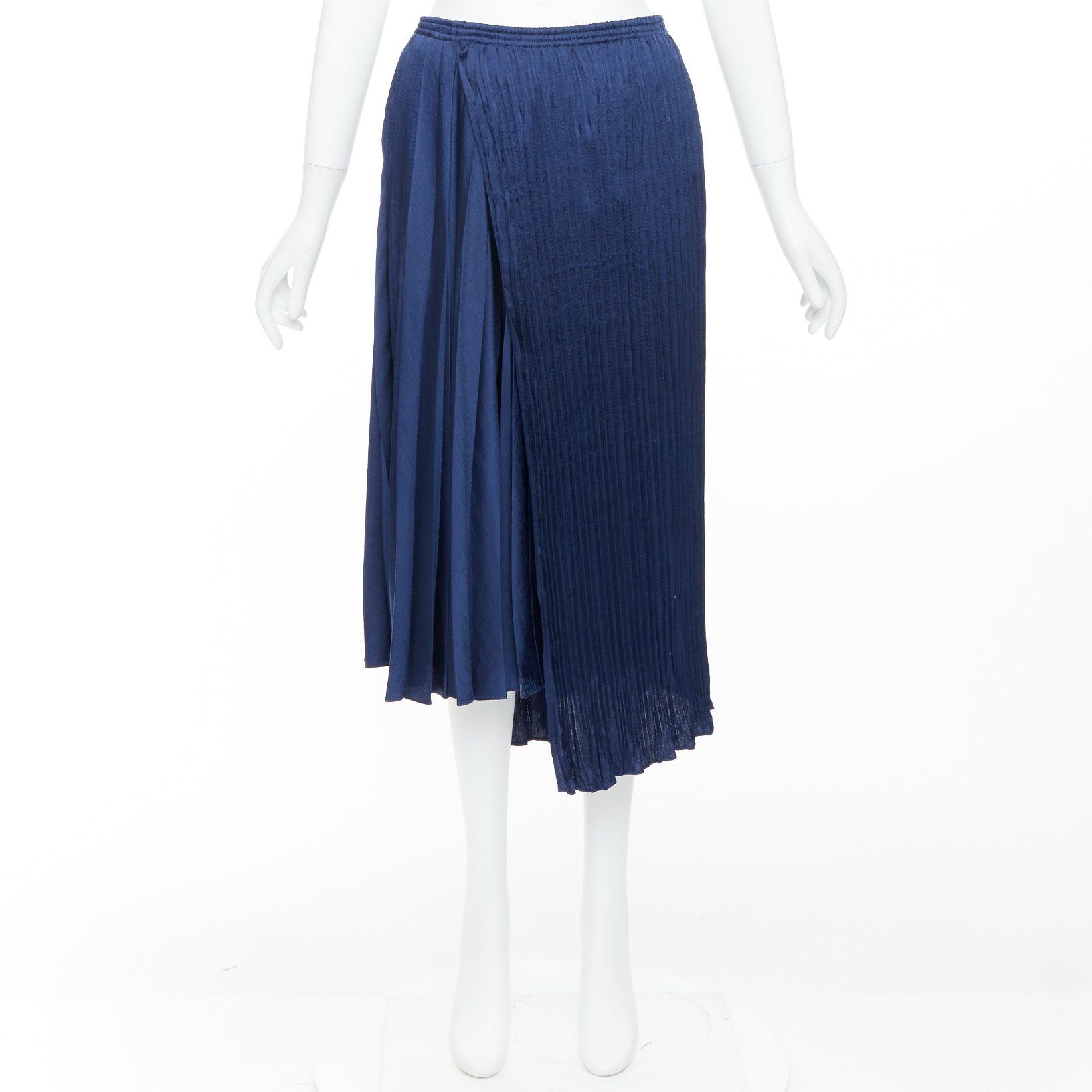Vince VINCE navy multi plisse elastic waist asymmetric hem midi skirt S Size 27" / US 4 / IT 40 - 9 Thumbnail