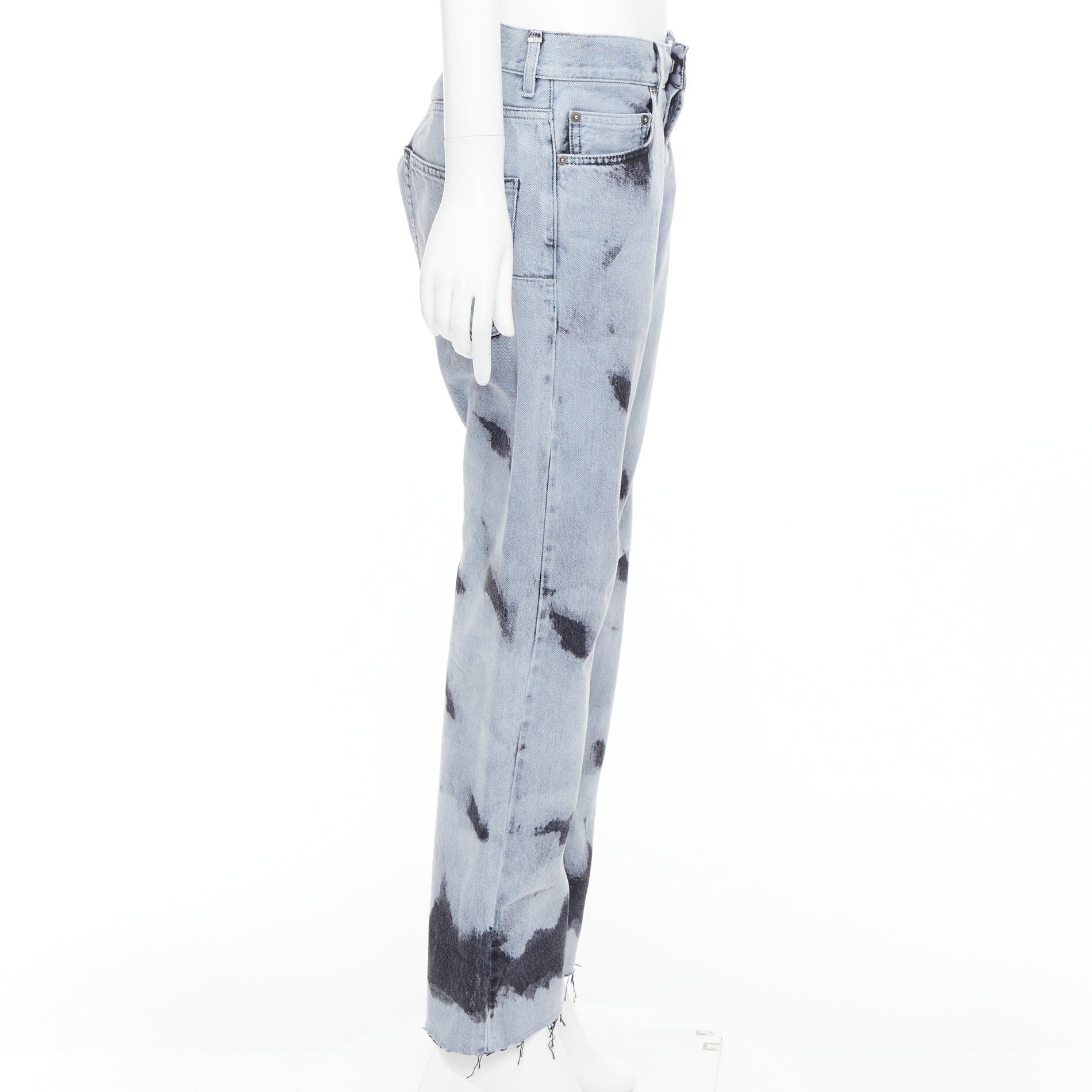Dior CHRISTIAN DIOR 01 light blue black paint effect washed denim cropped jeans FR36 S Size 27" / US 4 / IT 40 - 4 Thumbnail