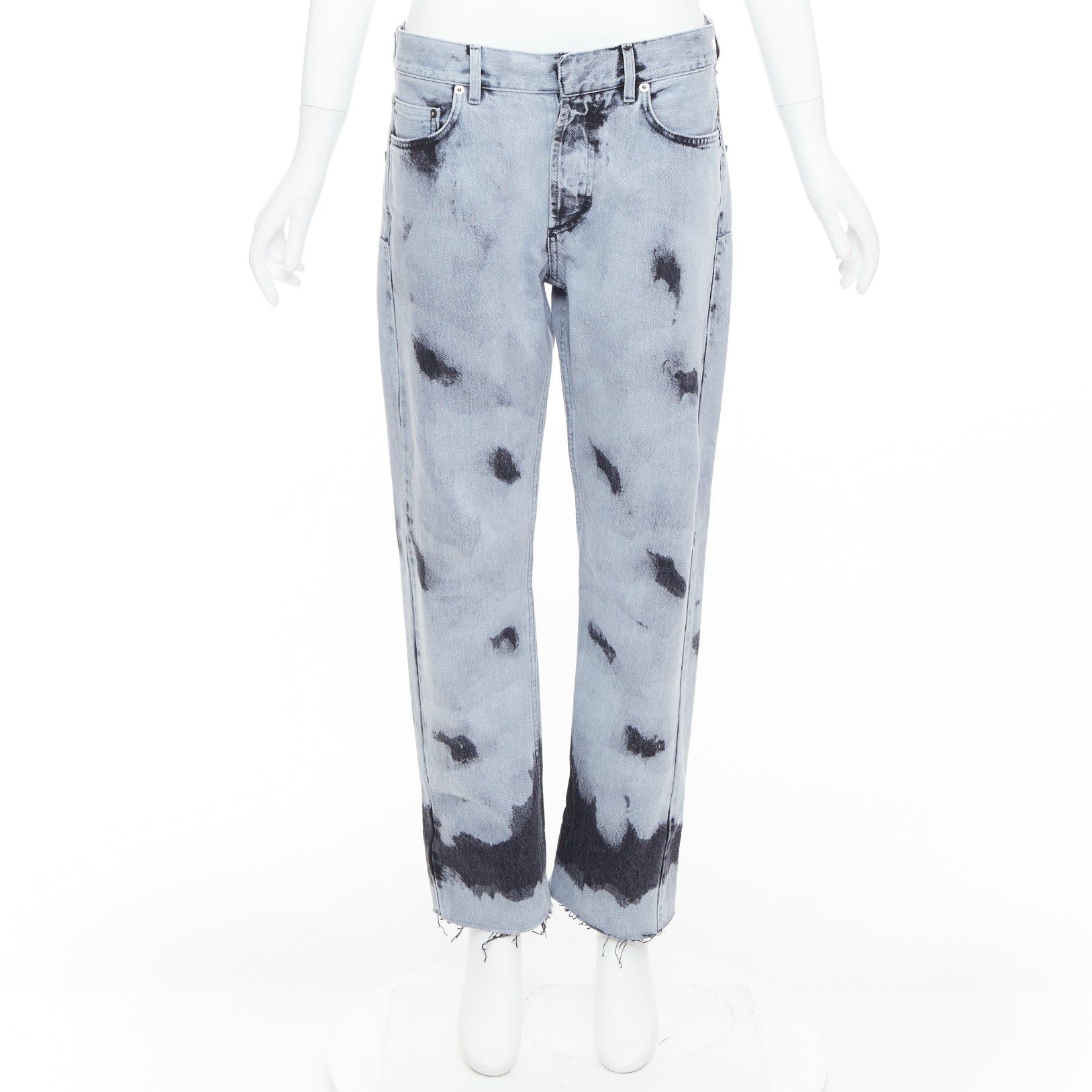 Dior CHRISTIAN DIOR 01 light blue black paint effect washed denim cropped jeans FR36 S Size 27" / US 4 / IT 40 - 9 Thumbnail