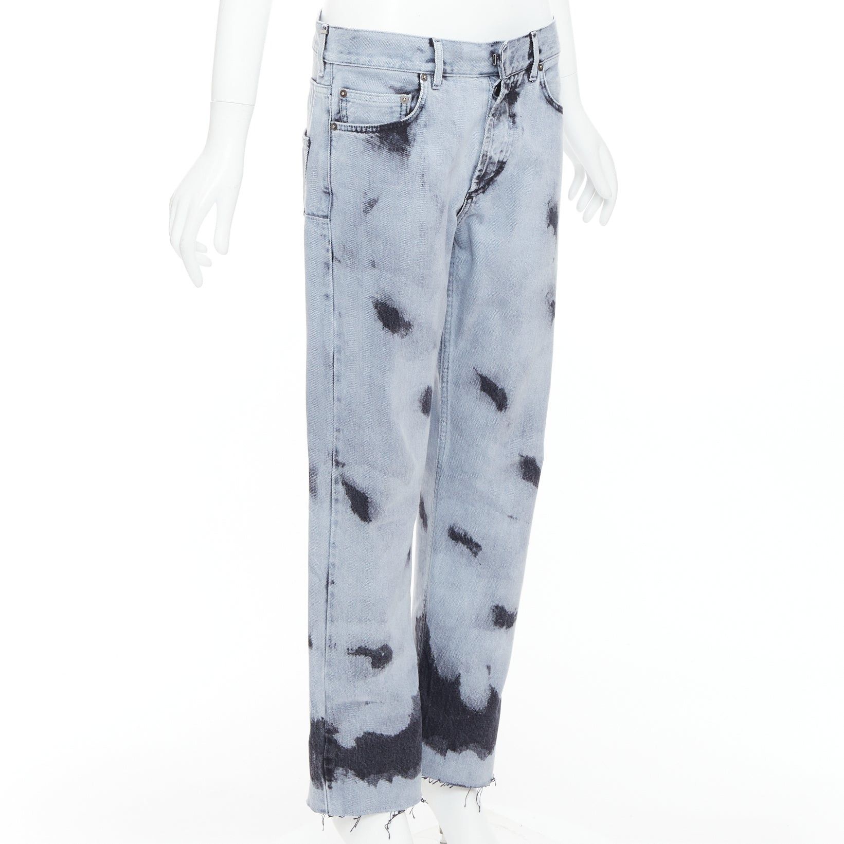 Dior CHRISTIAN DIOR 01 light blue black paint effect washed denim cropped jeans FR36 S Size 27" / US 4 / IT 40 - 3 Thumbnail