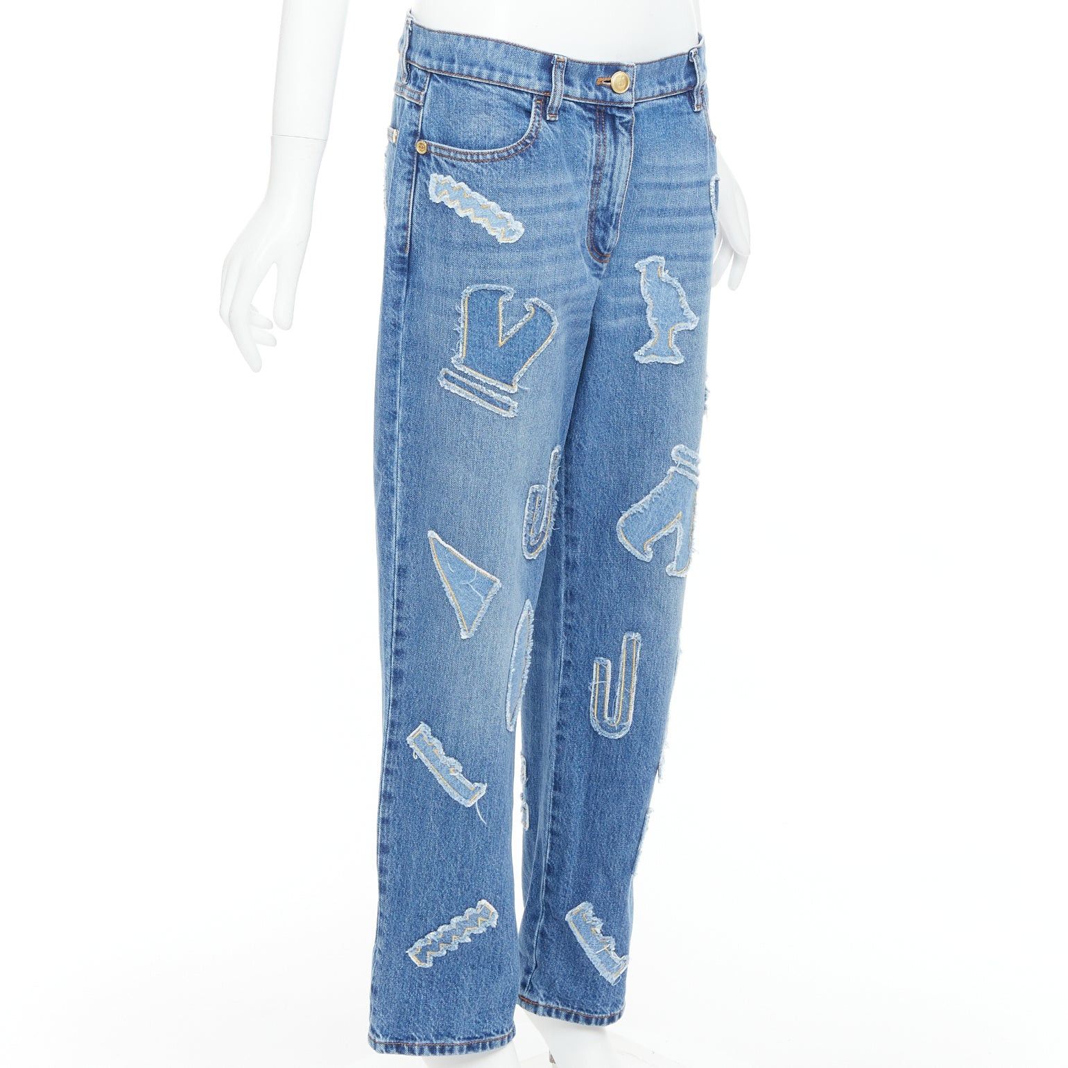 Chanel CHANEL 19A blue cotton hieroglyphics patch straight leg jeans FR40 L Size 30" / US 8 / IT 44 - 3 Thumbnail