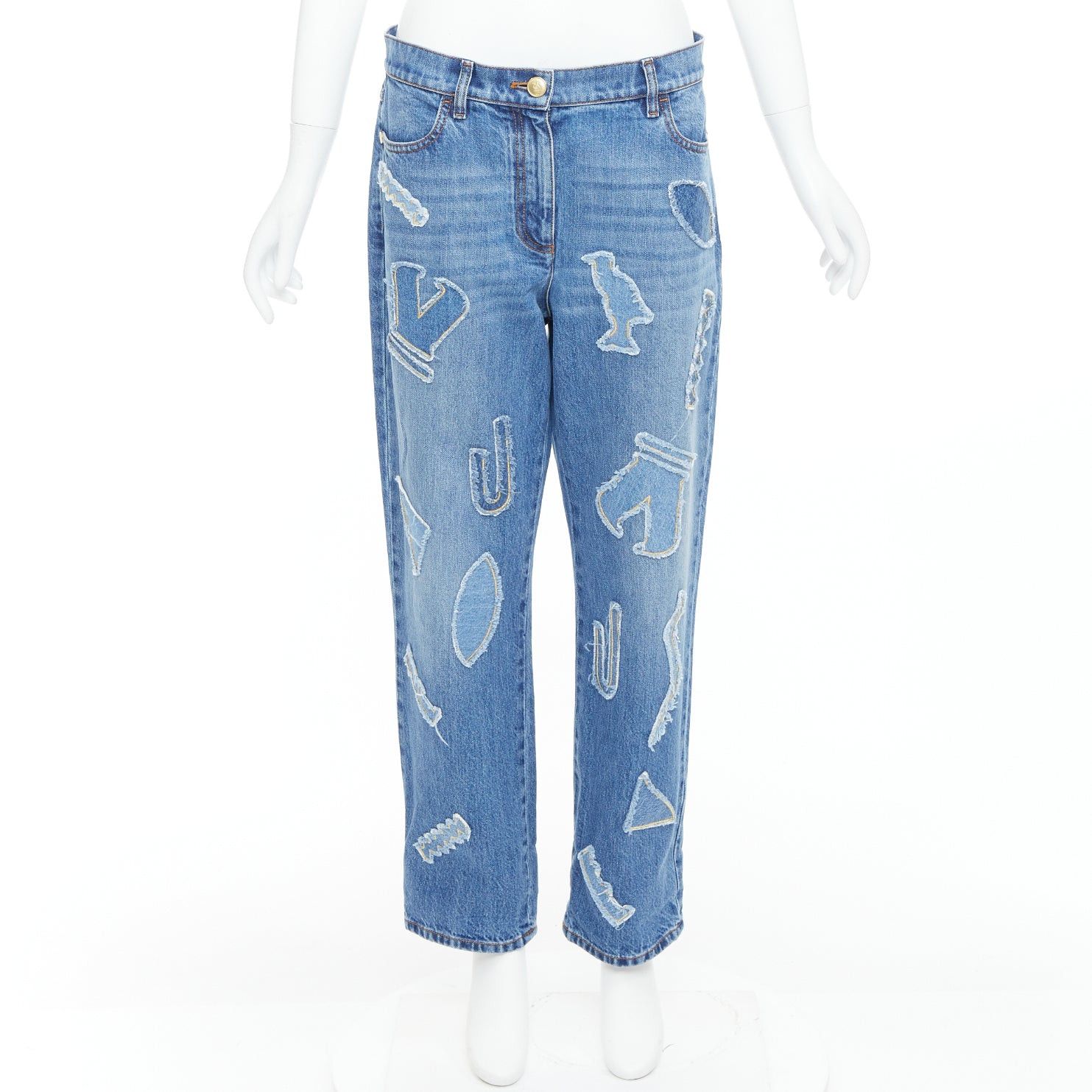 Chanel CHANEL 19A blue cotton hieroglyphics patch straight leg jeans FR40 L Size 30" / US 8 / IT 44 - 9 Thumbnail