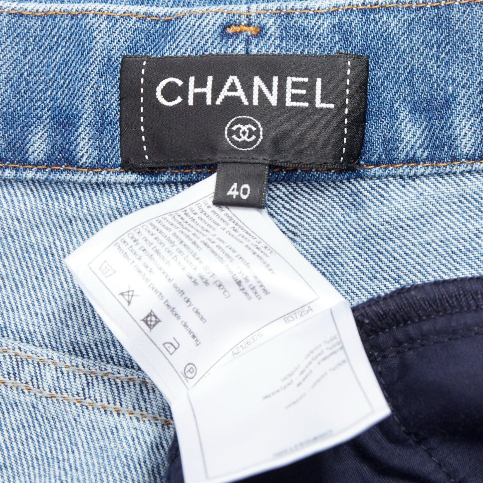 Chanel CHANEL 19A blue cotton hieroglyphics patch straight leg jeans FR40 L Size 30" / US 8 / IT 44 - 8 Thumbnail