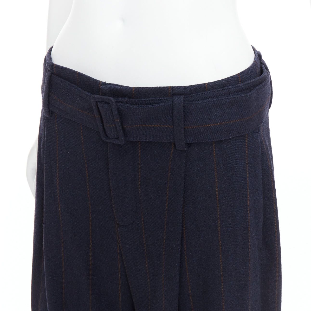 Vince VINCE navy brown wool blend pinstripe belted wide leg trousers US6 M Size 28" / US 6 / IT 42 - 7 Thumbnail