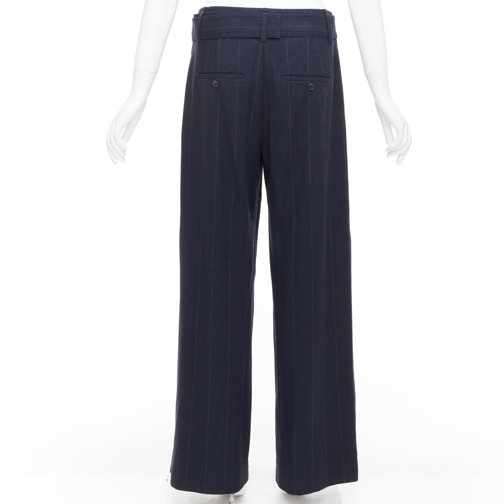 Vince VINCE navy brown wool blend pinstripe belted wide leg trousers US6 M Size 28" / US 6 / IT 42 - 5 Thumbnail